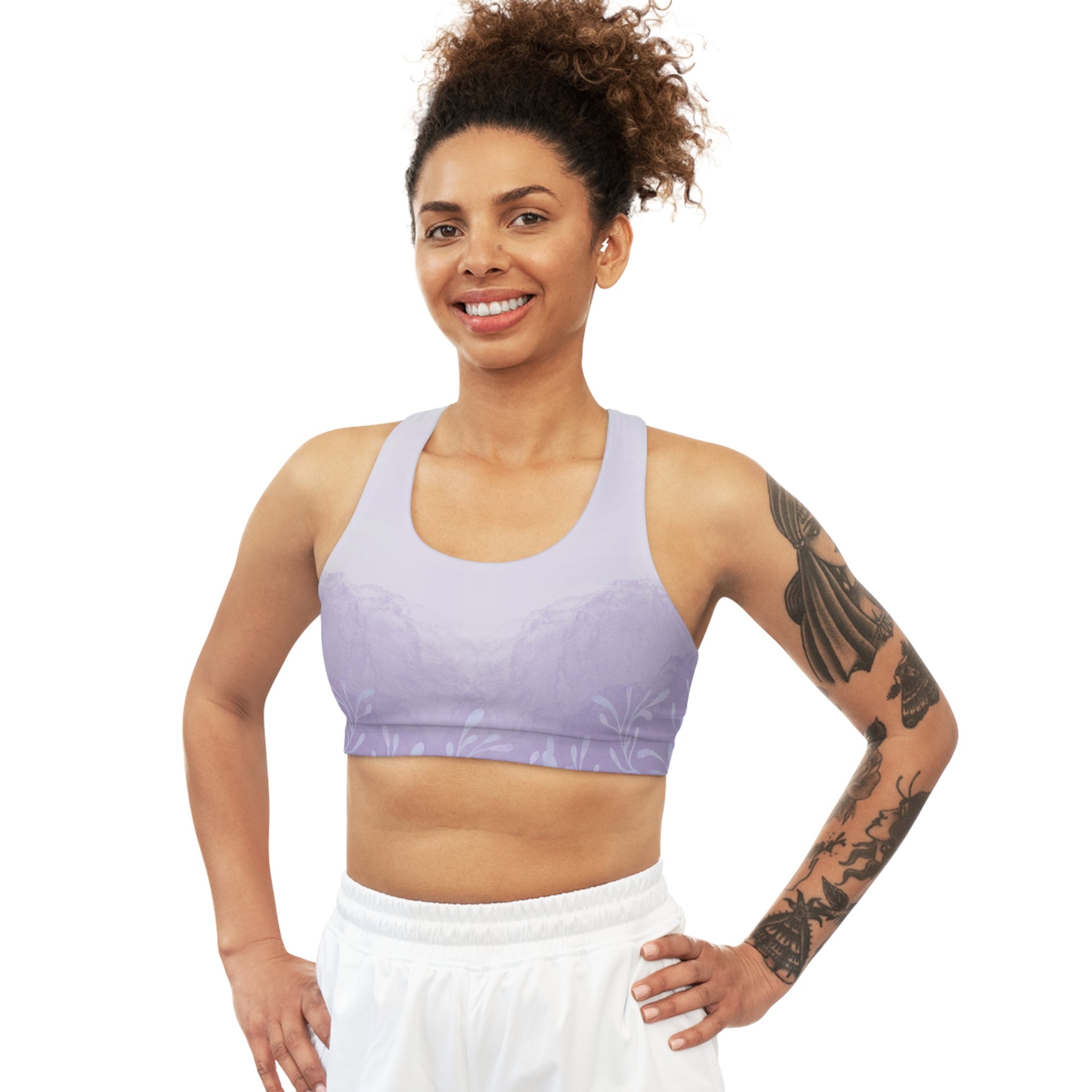 Purple Pastel Dreamy Seamless, Racerback Sports Bra for Women - High Impact Workout Crop Tank Top