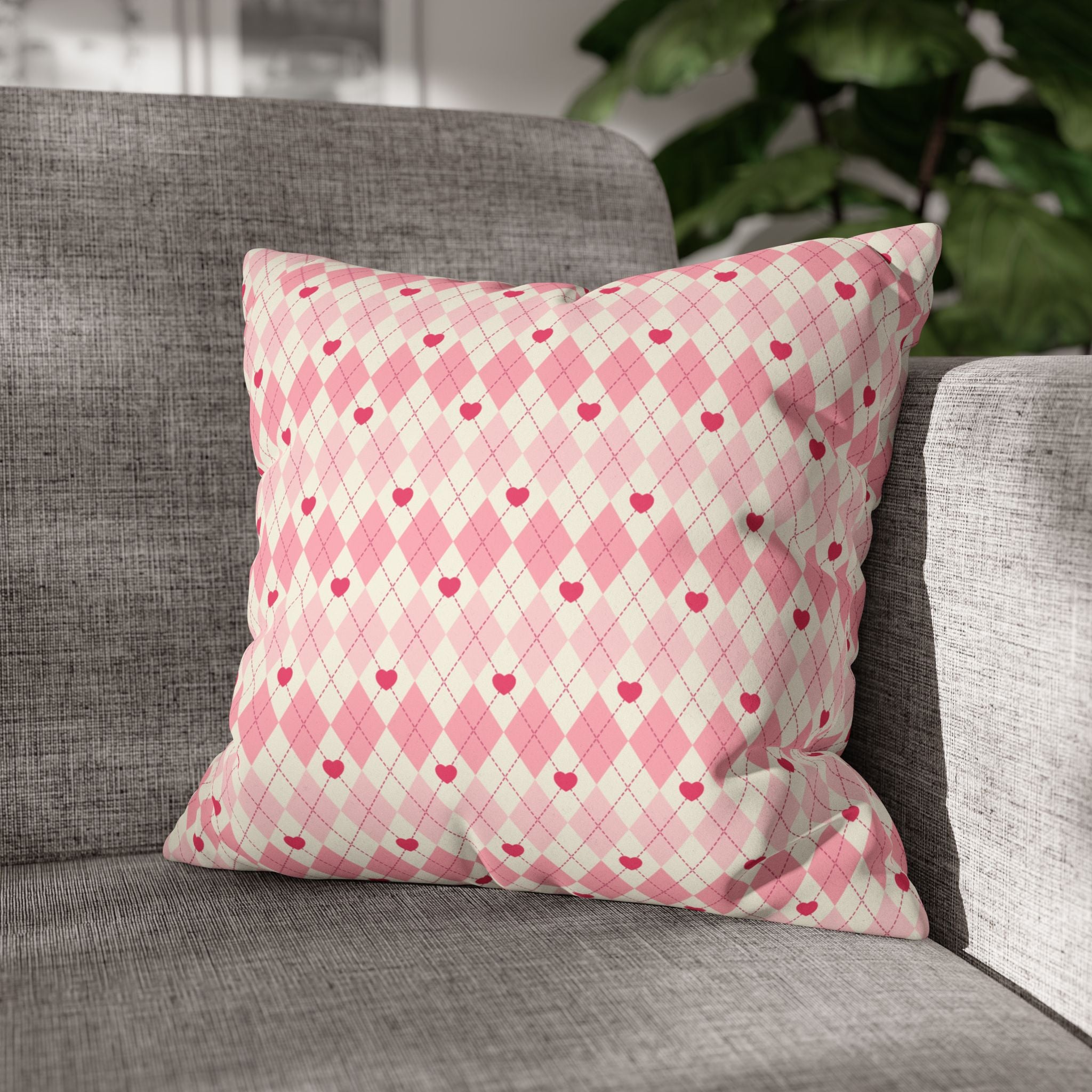Square Pillowcase -Pink Vintage Heart Love - Decorative Pillows Cushion Covers for Couch Chair Bedroom Valentines Decorative, Faux Suede, Home Decor