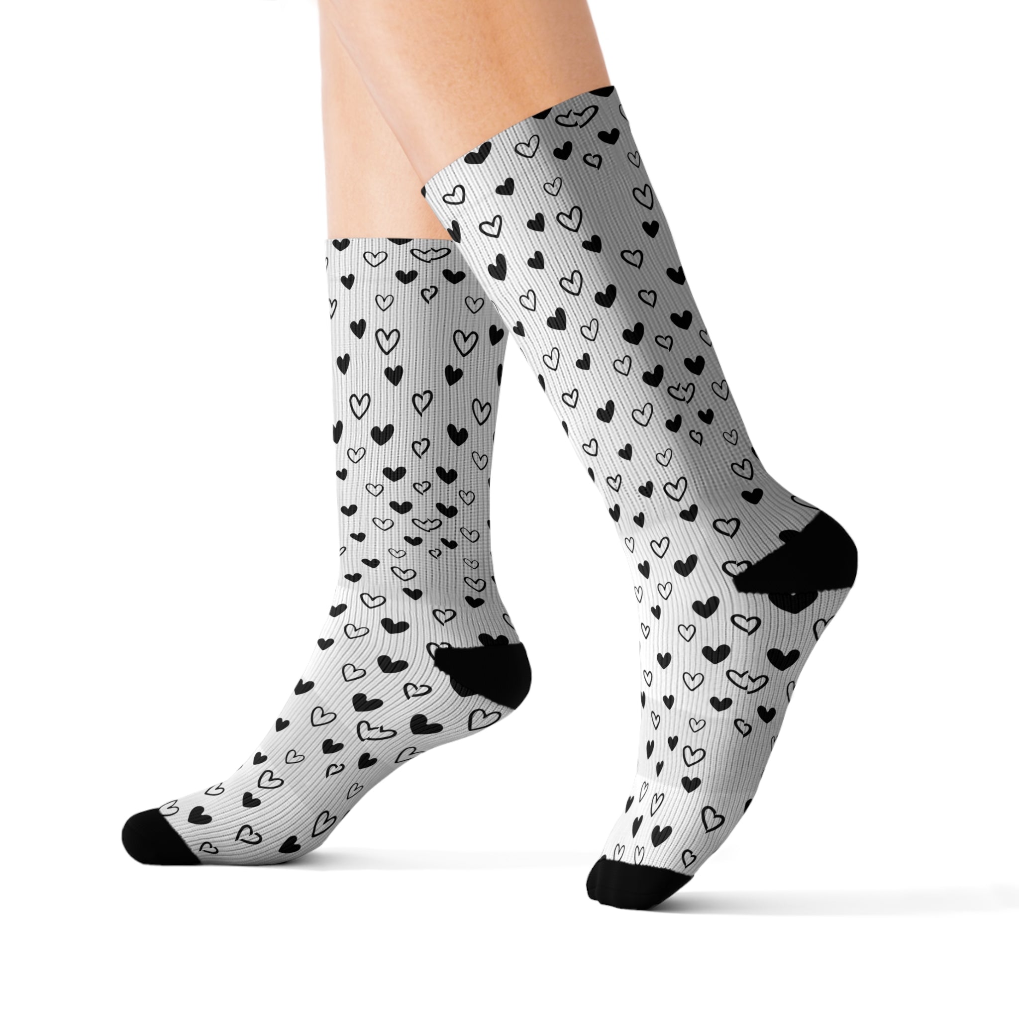 Heart Black White Minimalist Socks Warm Crew Socks Socks for everyday wear