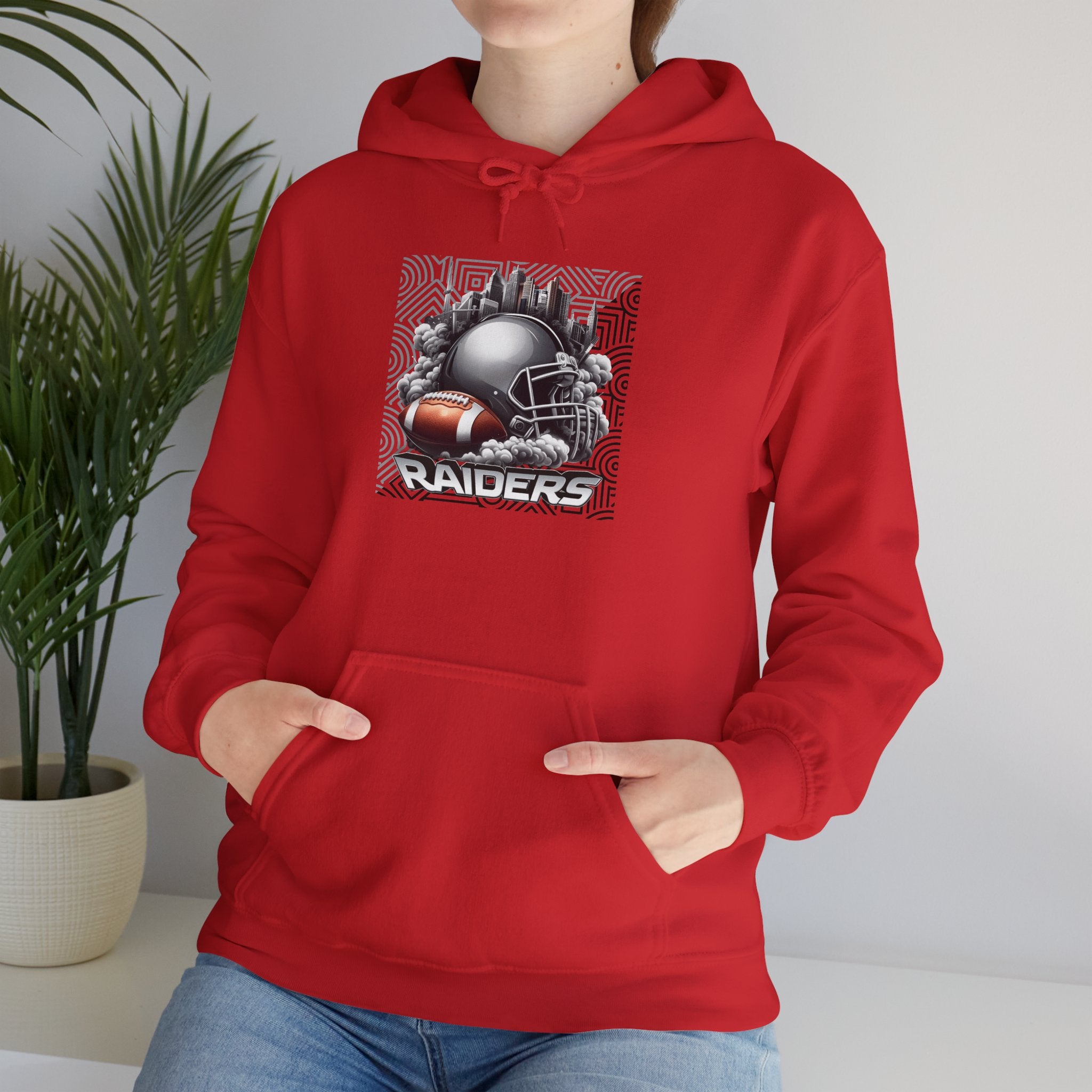 Gray Football and Helmet Shield Raiders Hoodie - Bold and Dominant, Ultimate Game-Day Gear, Raiders Football Hoodie Unisex