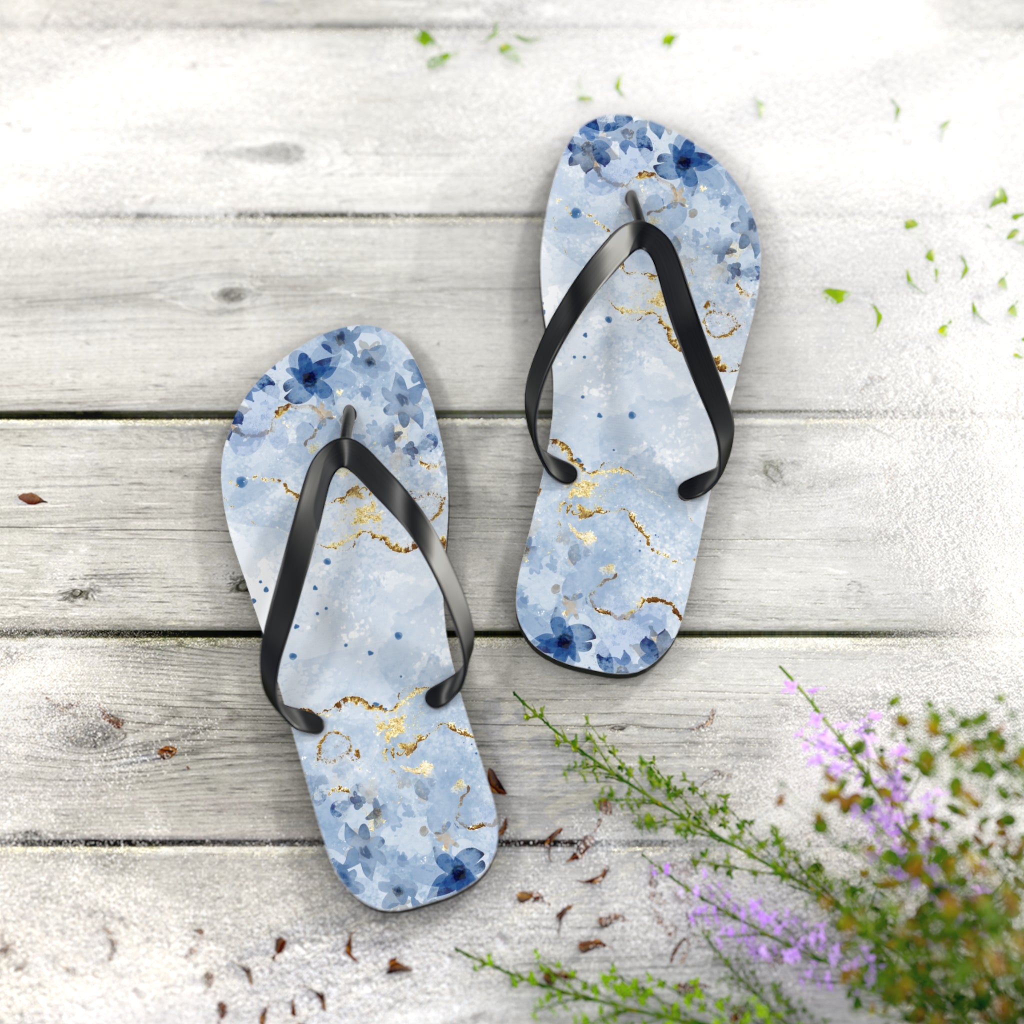 Blue And Gold Design, Flip Flops for Women, Cute Designs, Everyday Use, Indoor Sleepers