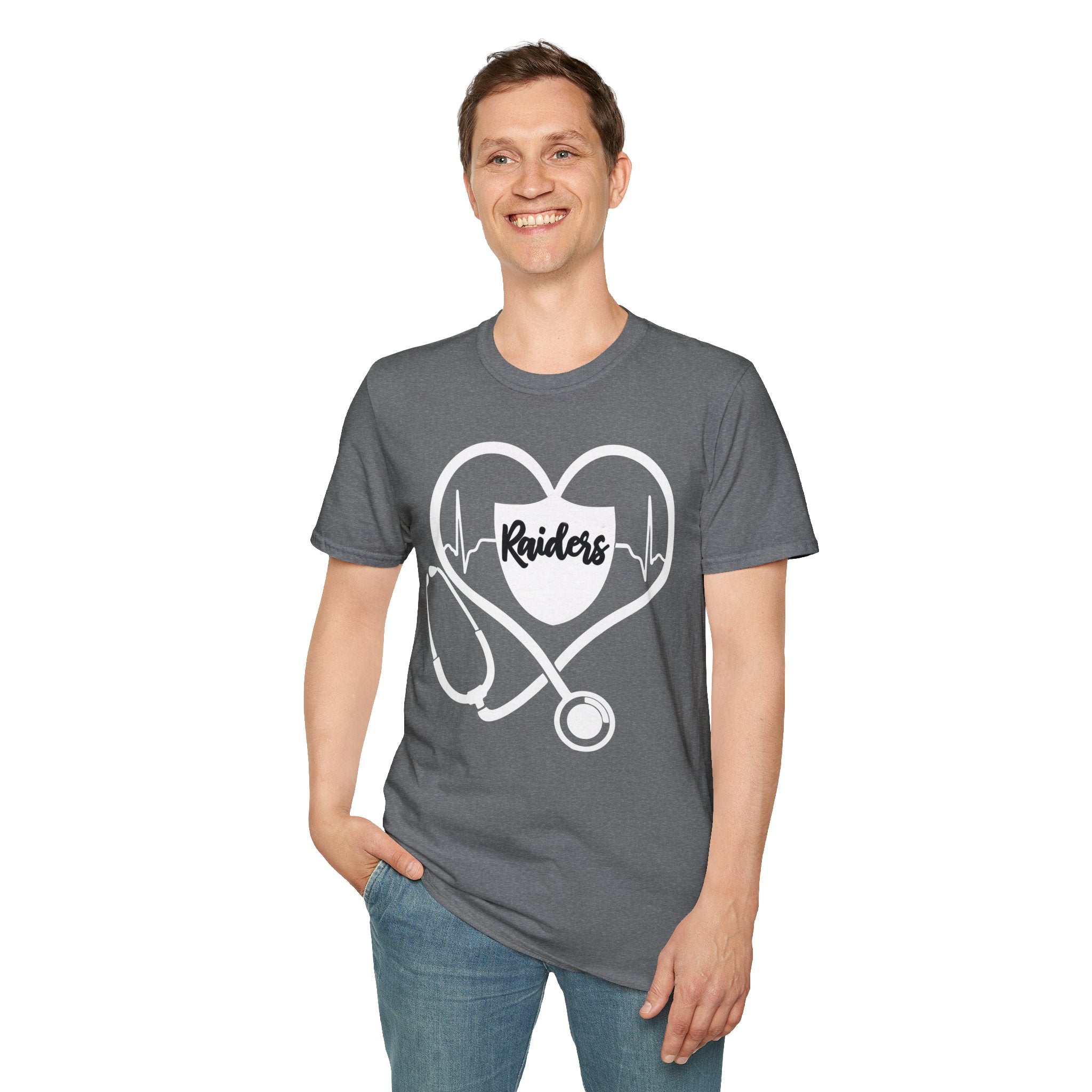 Stethoscope White Raiders Football T-Shirt, Sports Team Shirt, Fan Game Day Clothing, Football Fan Gift, Team Spirit Tee