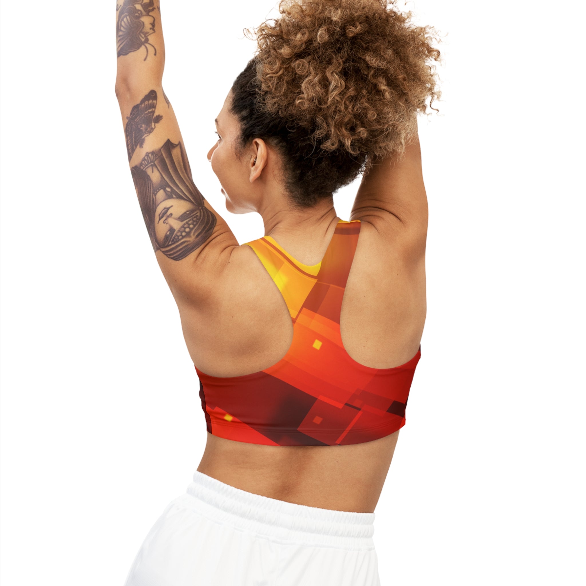 Orange White Yellow Color Seamless, Racerback Sports Bra for Women - High Impact Workout Crop Tank Top