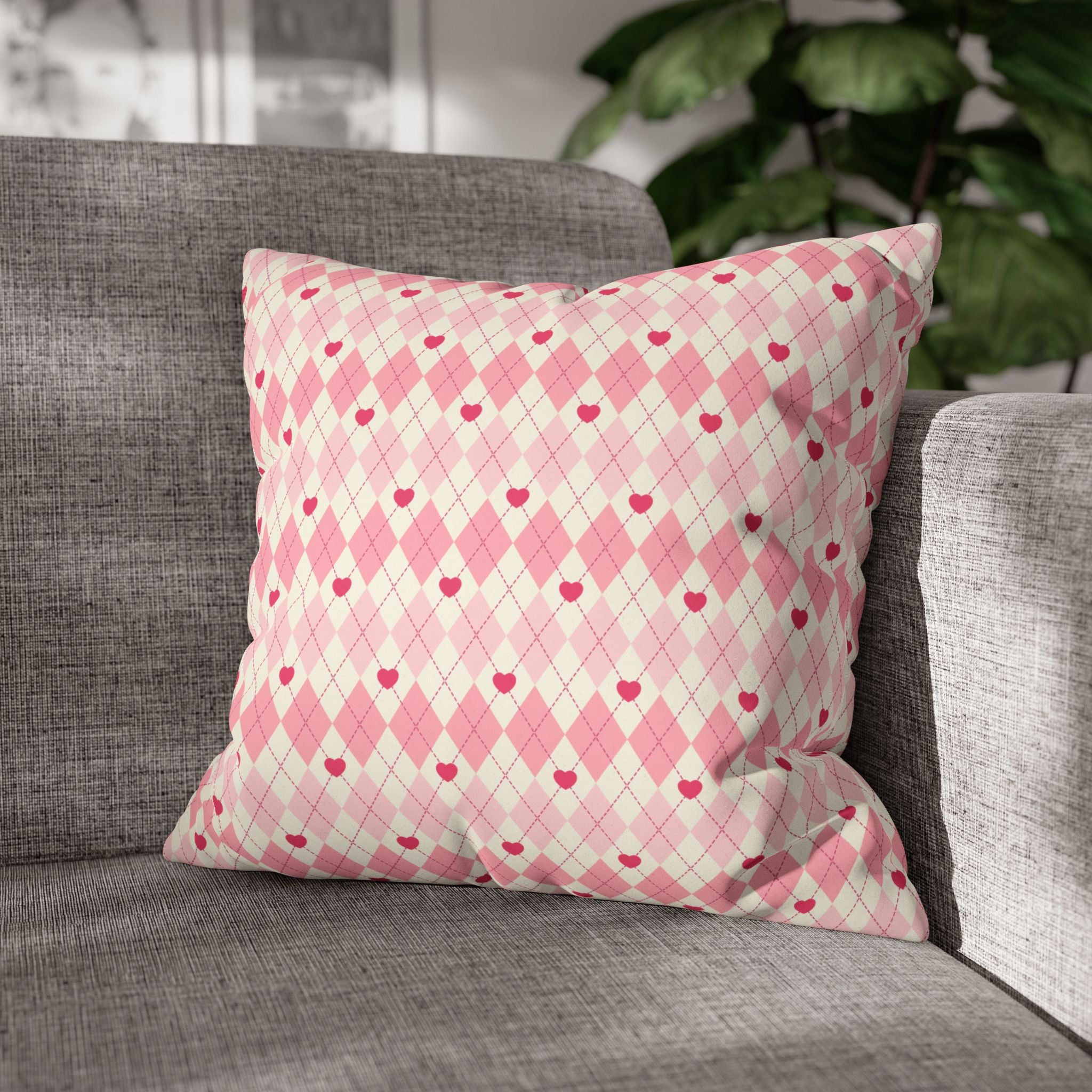 Square Pillowcase -Pink Vintage Heart Love - Decorative Pillows Cushion Covers for Couch Chair Bedroom Valentines Decorative, Faux Suede, Home Decor