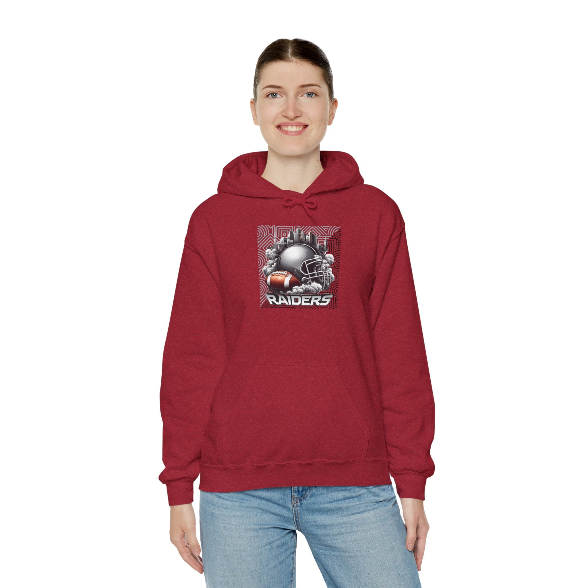 Gray Football and Helmet Shield Raiders Hoodie - Bold and Dominant, Ultimate Game-Day Gear, Raiders Football Hoodie Unisex