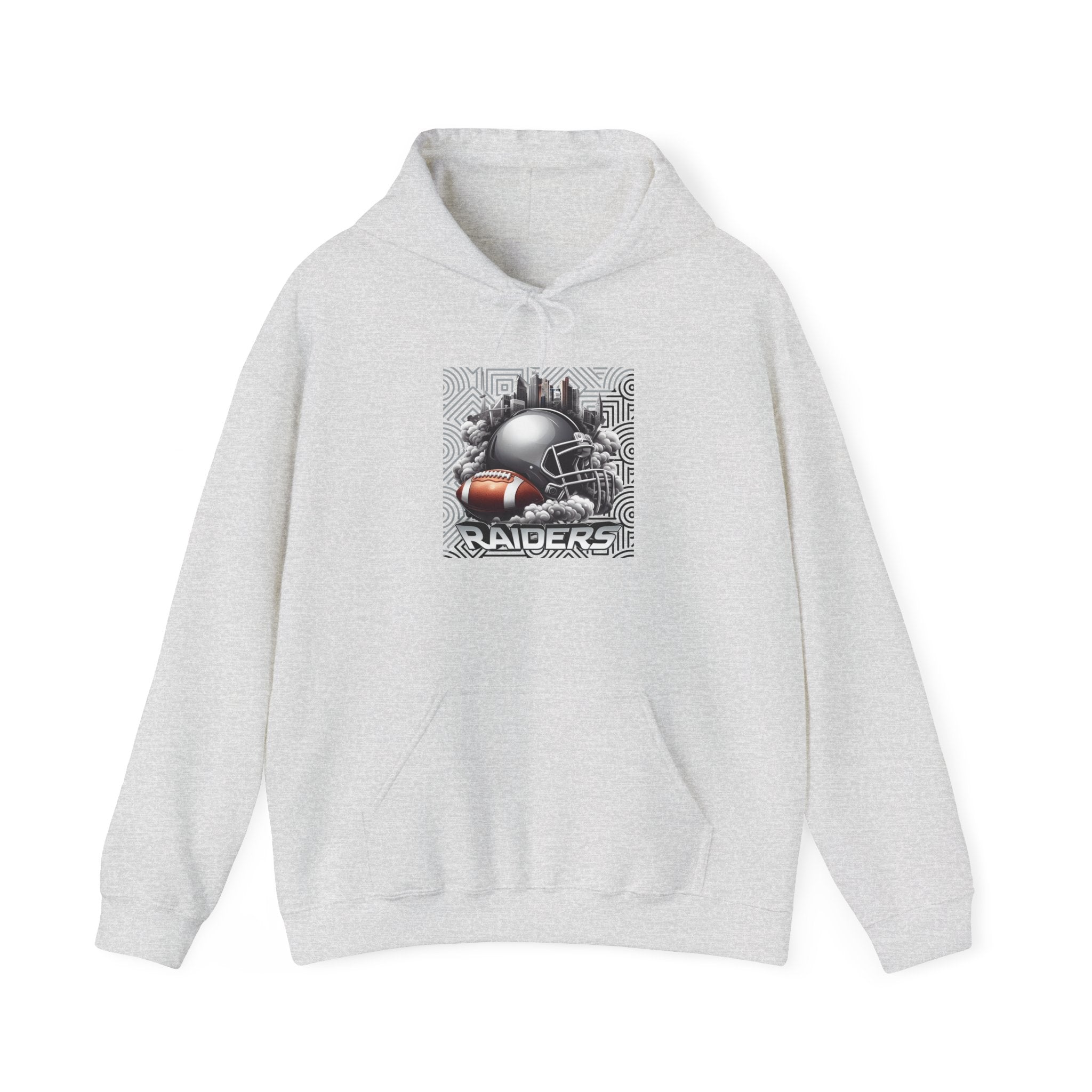 Gray Football and Helmet Shield Raiders Hoodie - Bold and Dominant, Ultimate Game-Day Gear, Raiders Football Hoodie Unisex