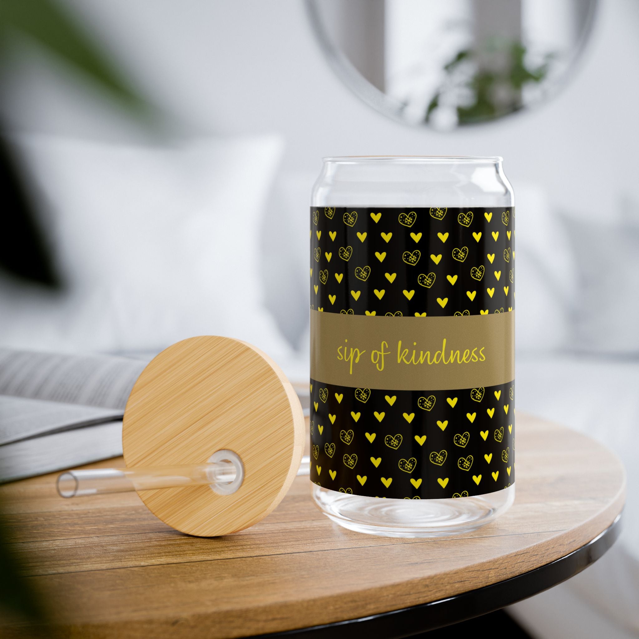 Glass Sipper 16oz - Loved Valentines Day Gift for Teachers, Girlfriend, Boyfriend, Valentines Give Away, Glasses Drinking Set, Iced Coffee Cup with Bamboo Lids, Drinking Glasses Tumbler with Straw and Lid, Glass Can Coffee Cups, Drinking Glassware