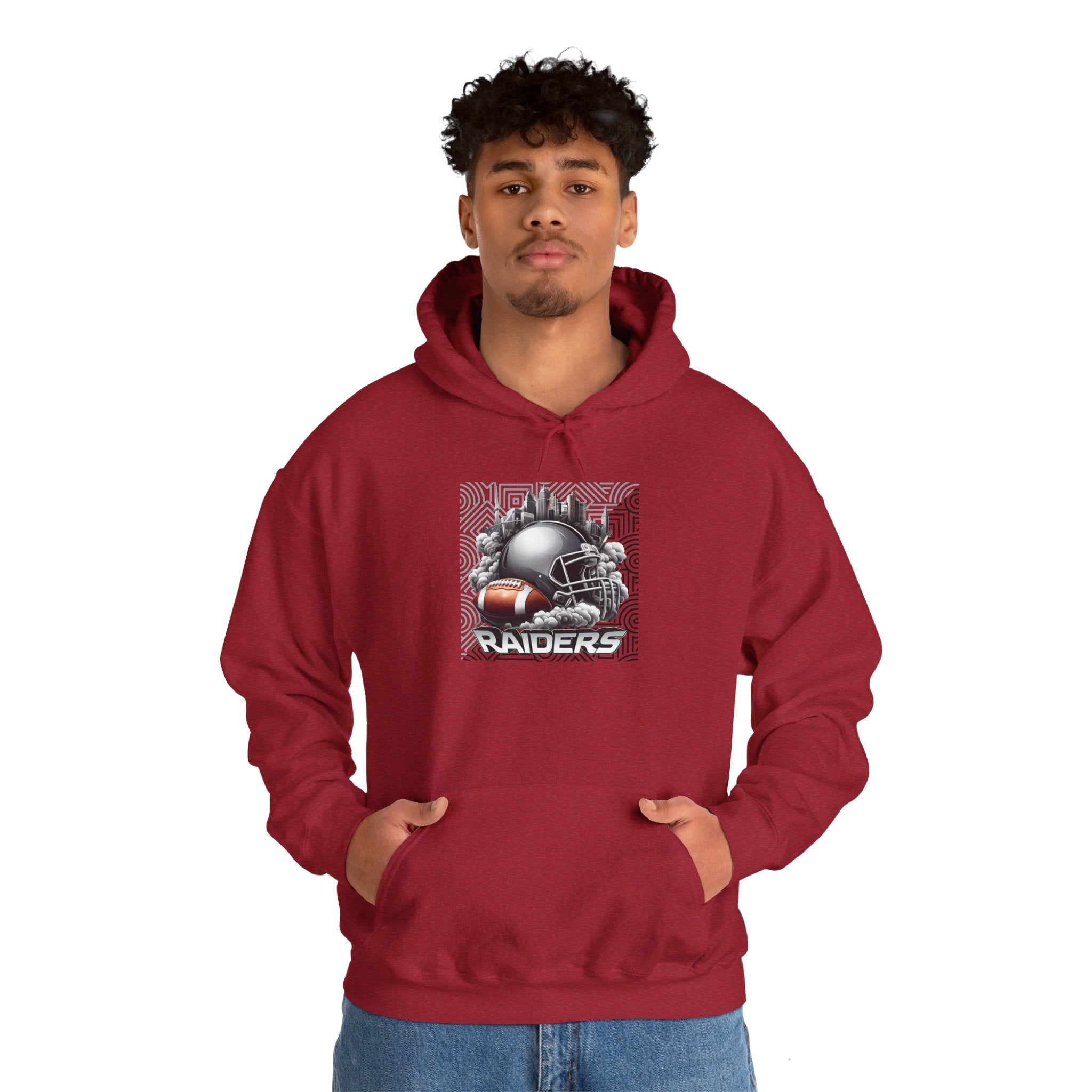 Gray Football and Helmet Shield Raiders Hoodie - Bold and Dominant, Ultimate Game-Day Gear, Raiders Football Hoodie Unisex