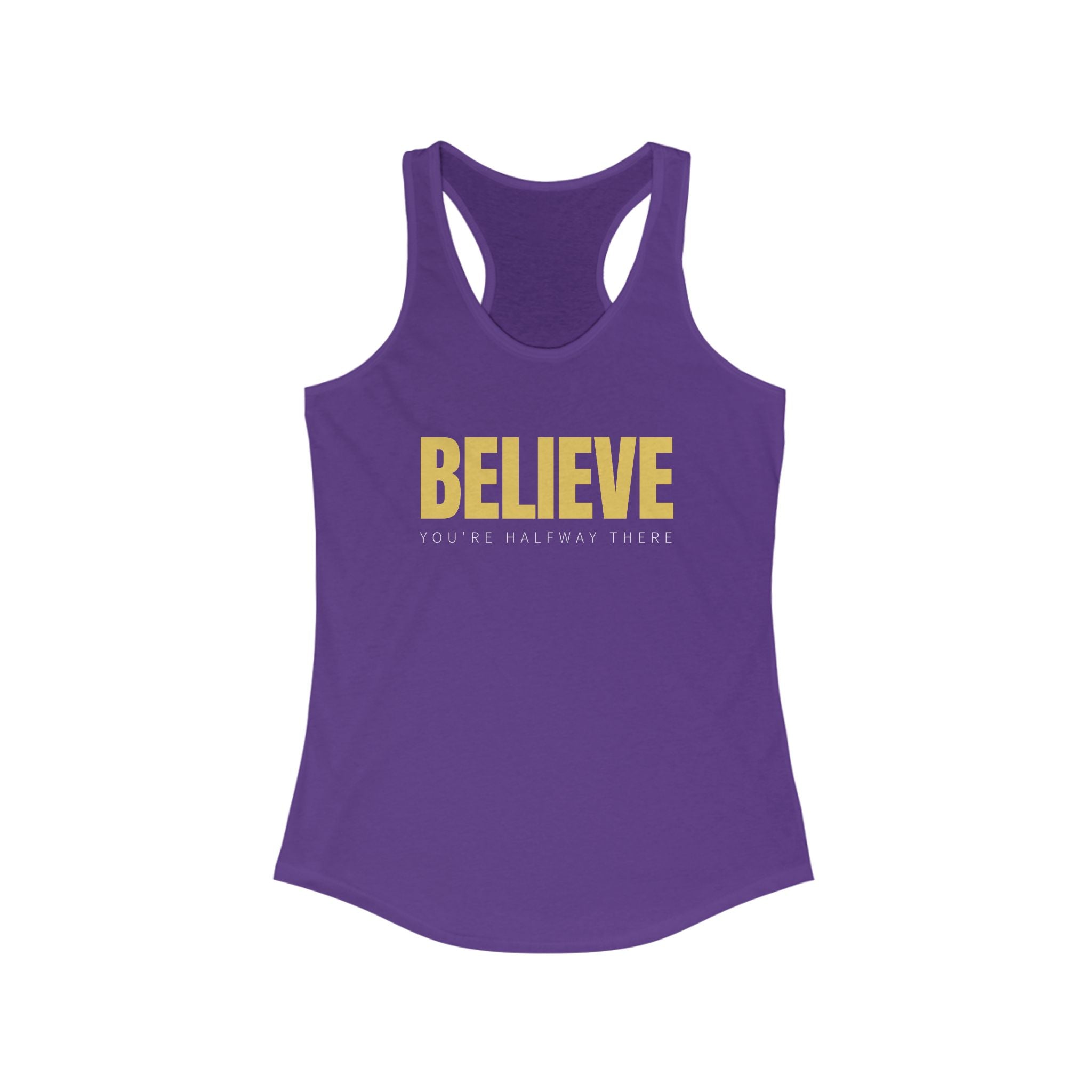 Workout Tank Tops for Women - Gym Exercise Athletic - Yoga Tops Racerback Sports Shirts - Believe - Shirt Print