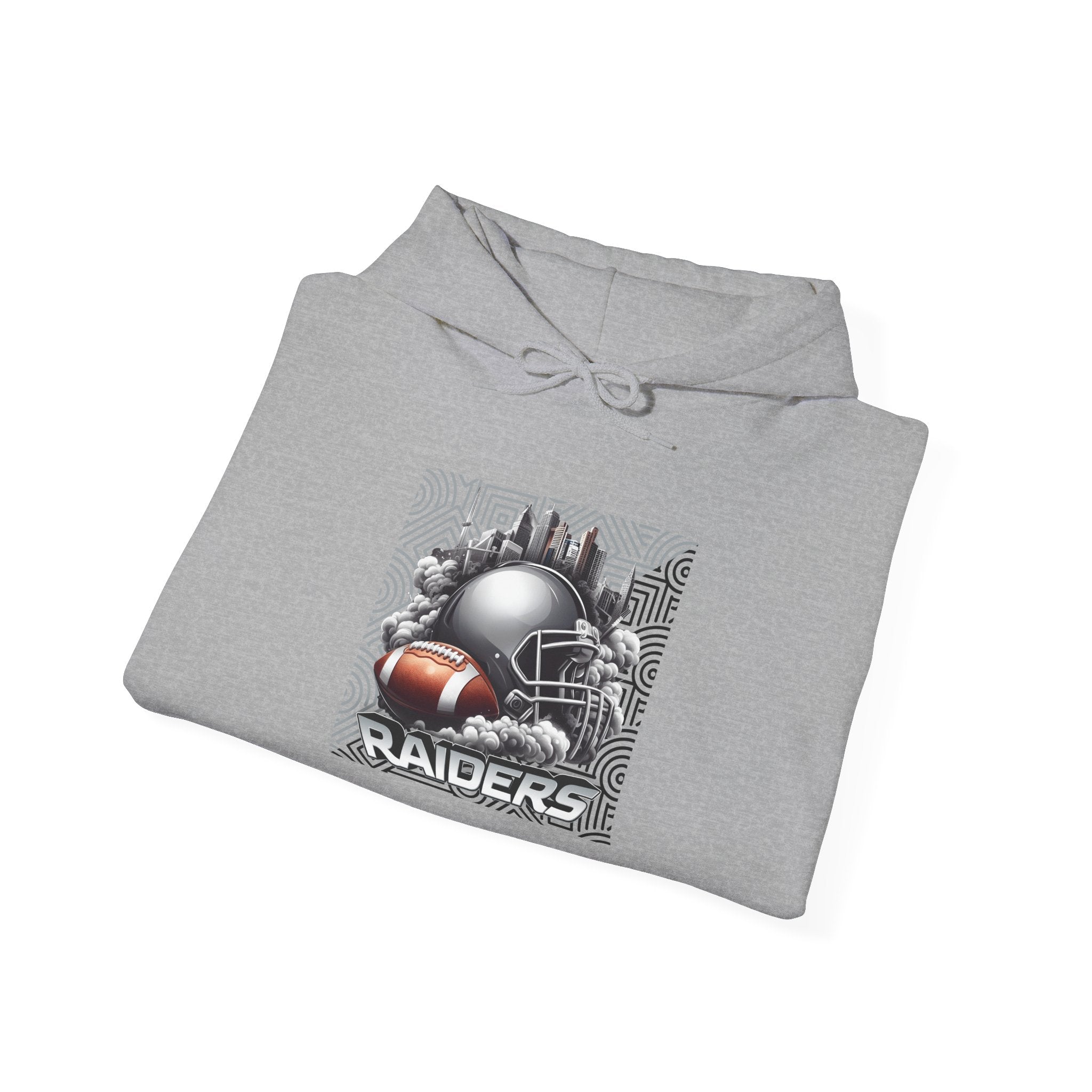 Gray Football and Helmet Shield Raiders Hoodie - Bold and Dominant, Ultimate Game-Day Gear, Raiders Football Hoodie Unisex