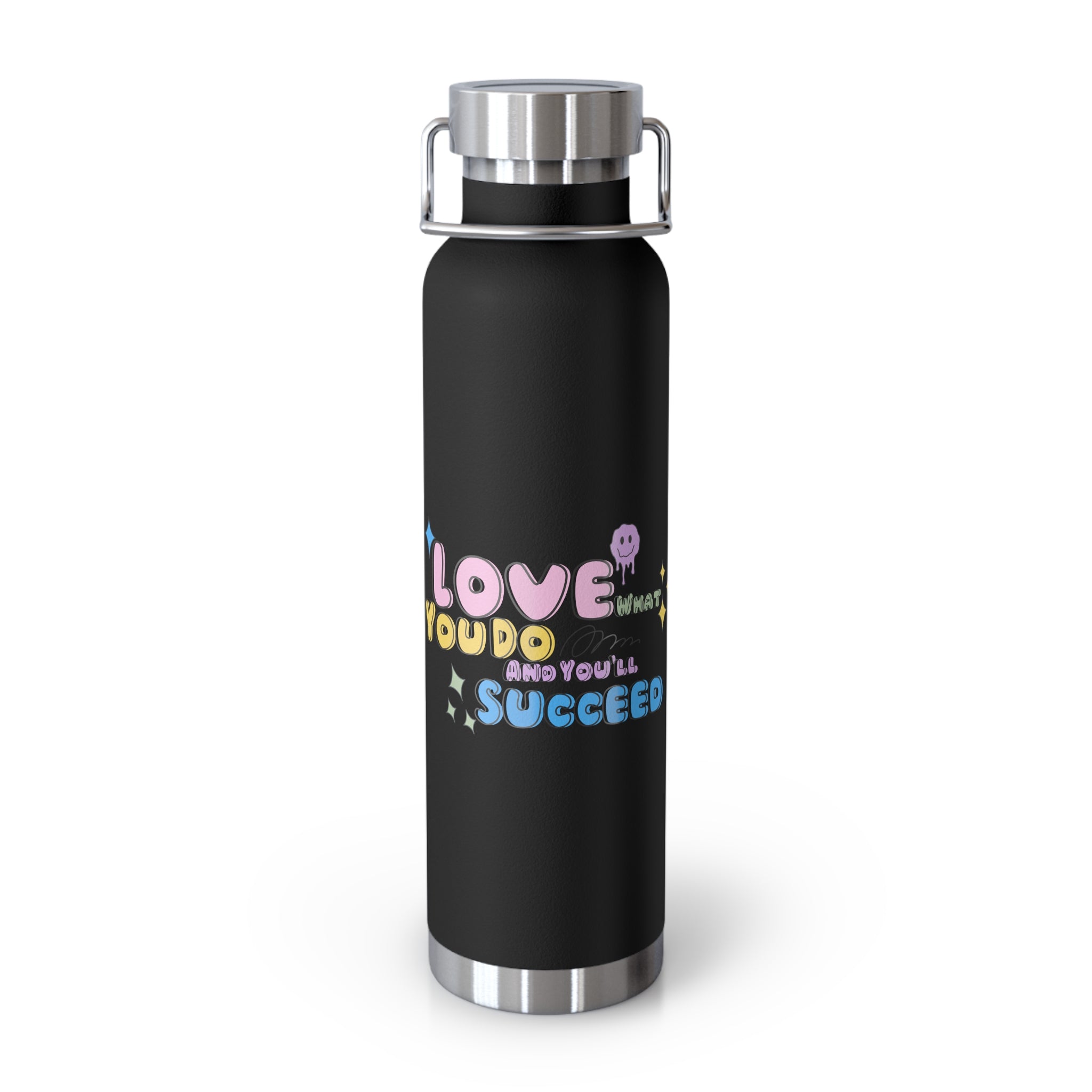 "Love What You Do and You'll Succeed " Copper Water Bottle, Inspirational Quote, Gift Tumbler, 22oz, Motivational Drinkware, Stainless Steel Thermos