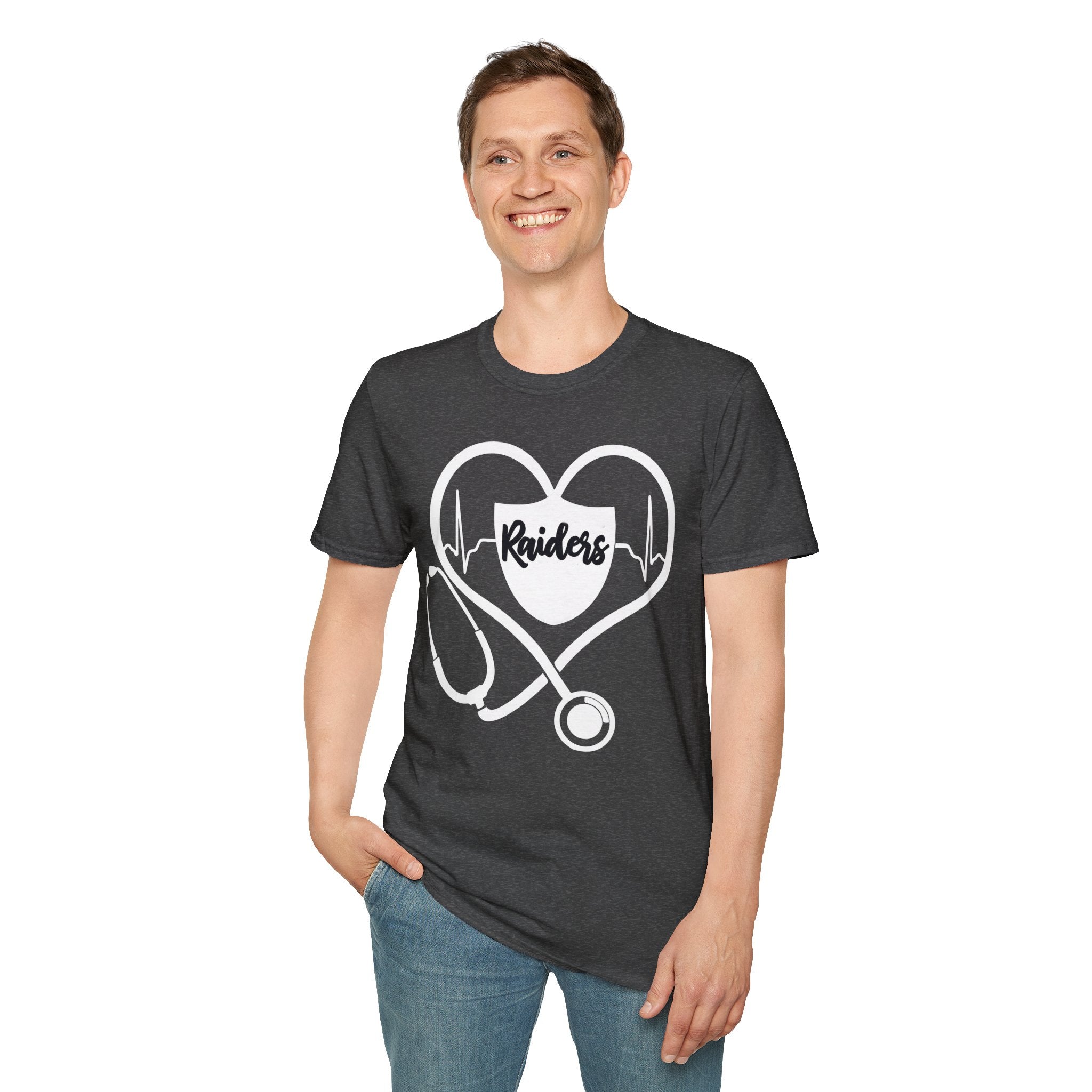 Stethoscope White Raiders Football T-Shirt, Sports Team Shirt, Fan Game Day Clothing, Football Fan Gift, Team Spirit Tee