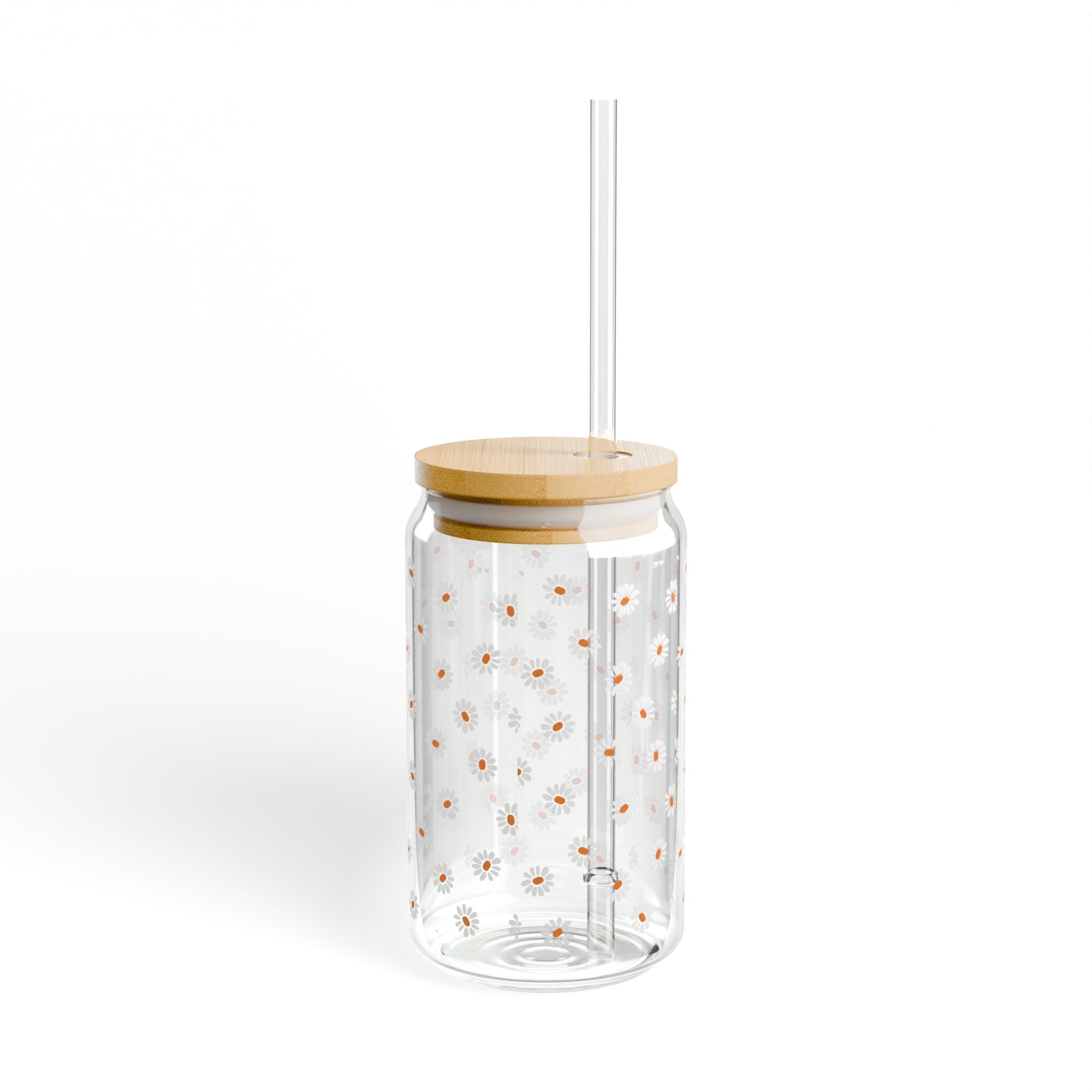 Glass Sipper 16oz - Floral Valentines Day Gift for Teachers, Girlfriend, Boyfriend, Valentines Give Away, Glasses Drinking Set, Iced Coffee Cup with Bamboo Lids, Drinking Glasses Tumbler with Straw and Lid, Glass Can Coffee Cups, Drinking Glassware