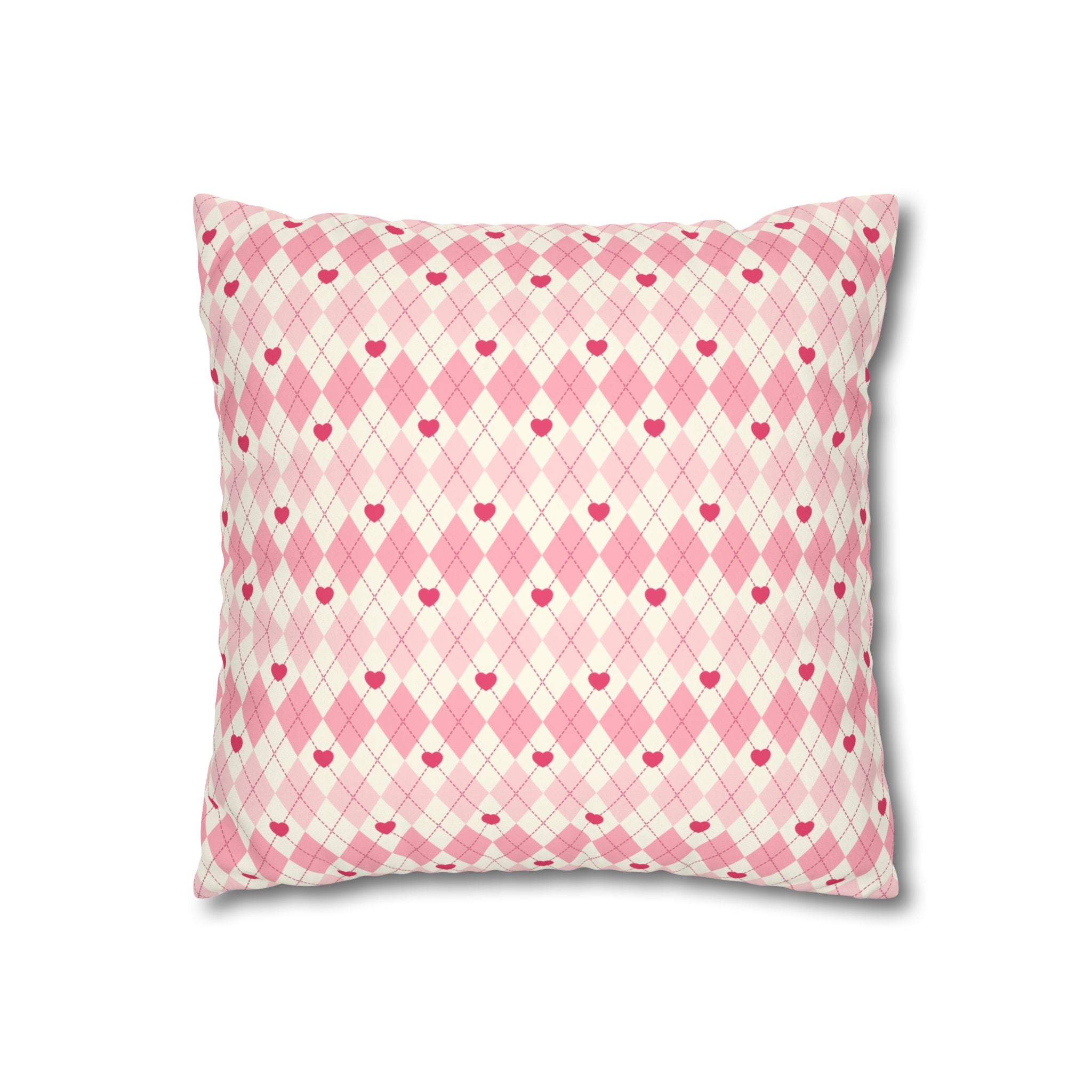 Square Pillowcase -Pink Vintage Heart Love - Decorative Pillows Cushion Covers for Couch Chair Bedroom Valentines Decorative, Faux Suede, Home Decor