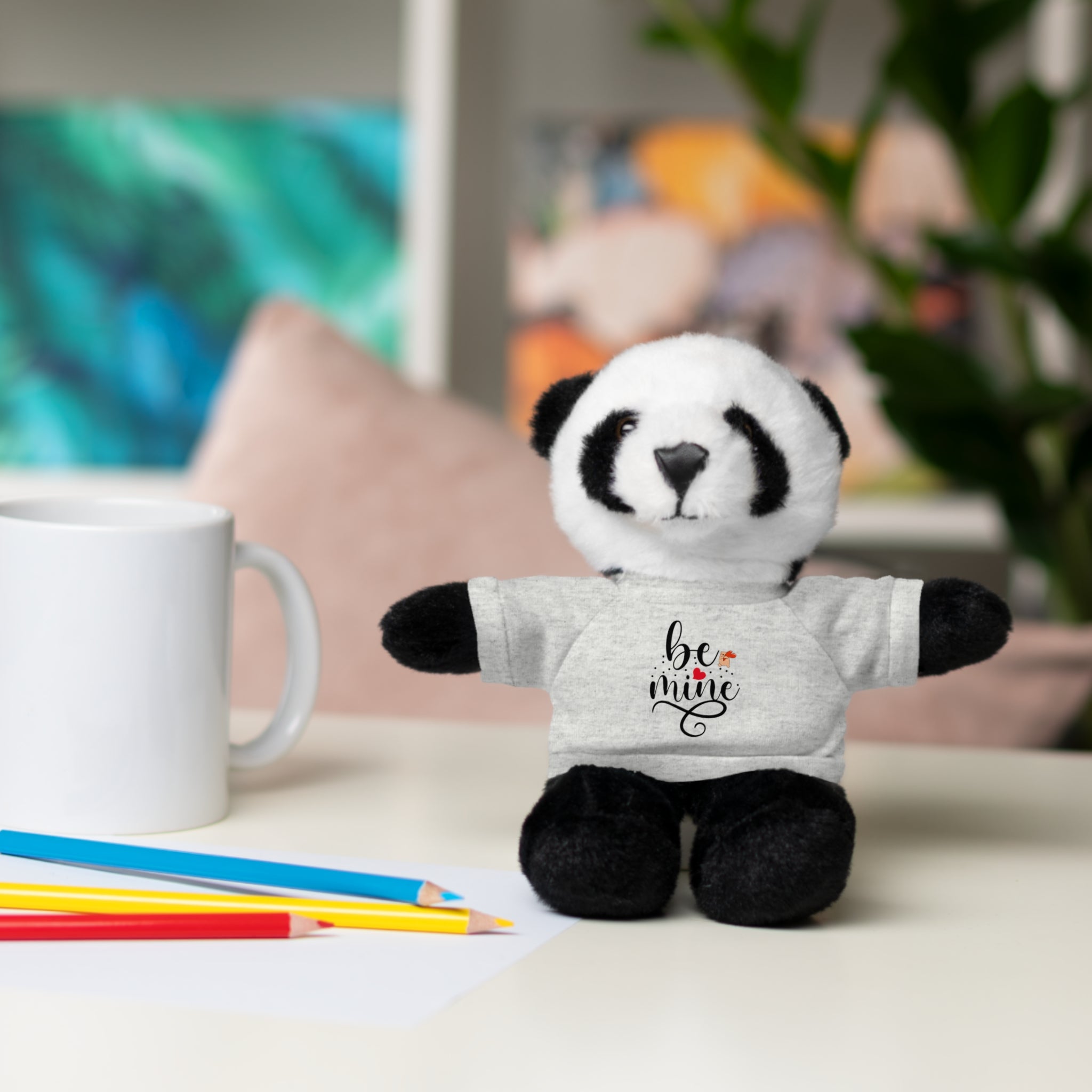 Lovely Panda Plushy, Be Mine, Stuffed Animals Shirt Printed, Suitable for Soft Valentine's Day Gift for Her, Him