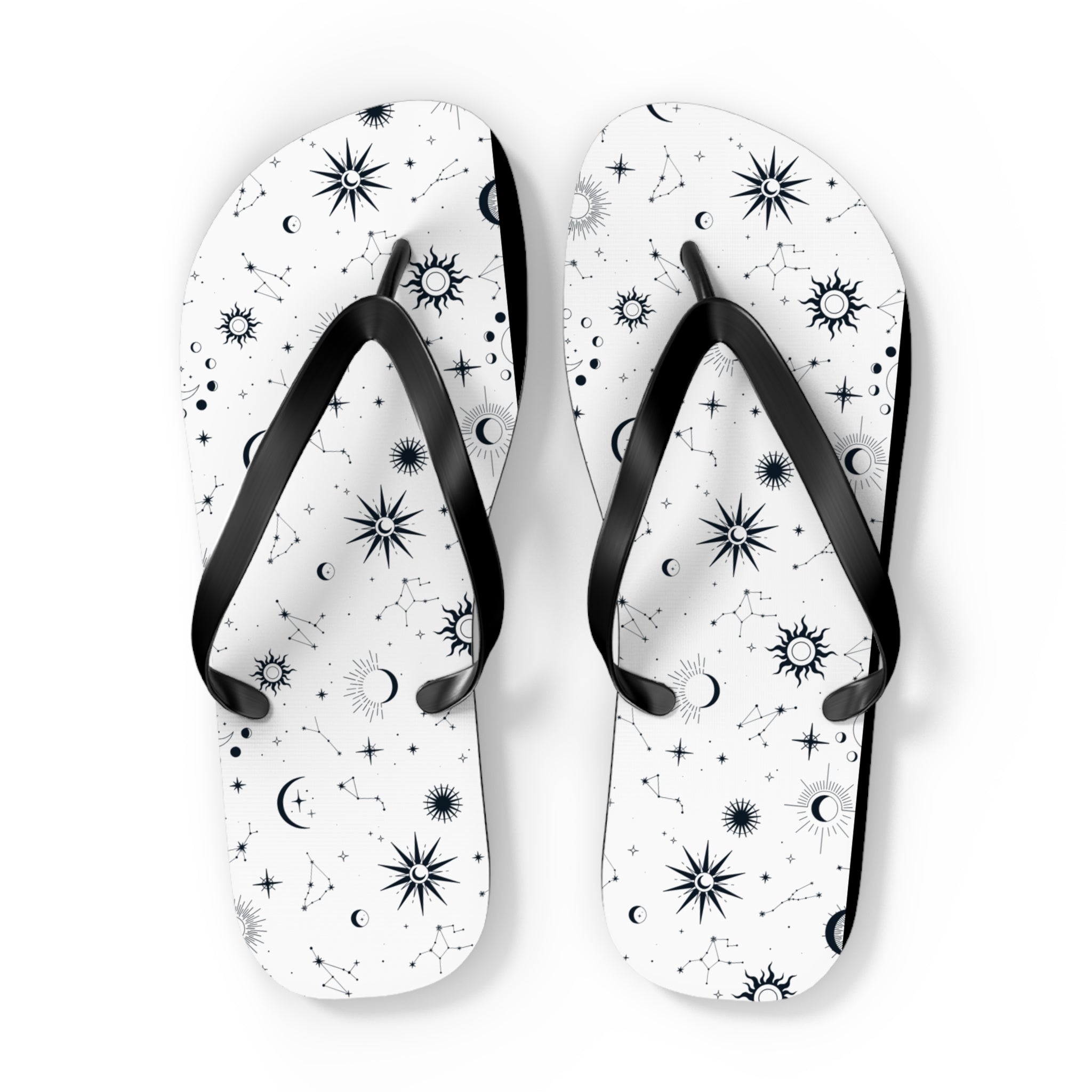 Black And White Celestial , Flip Flops for Women, Cute Designs, Everyday Use, Indoor Sleepers