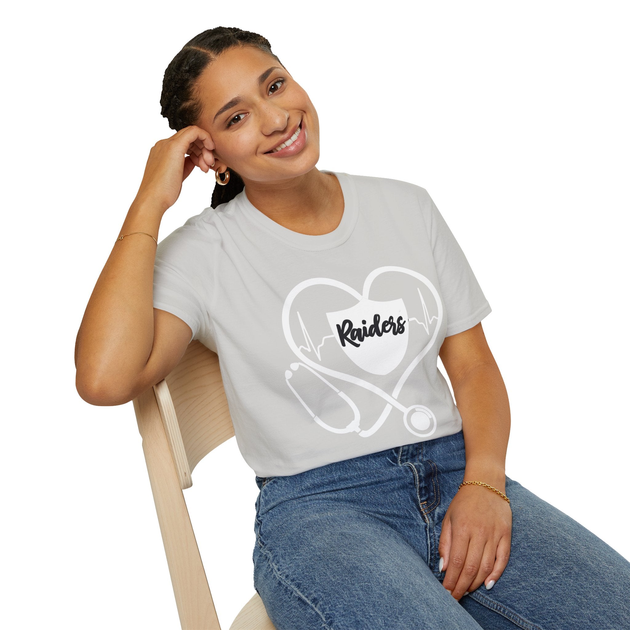 Stethoscope White Raiders Football T-Shirt, Sports Team Shirt, Fan Game Day Clothing, Football Fan Gift, Team Spirit Tee