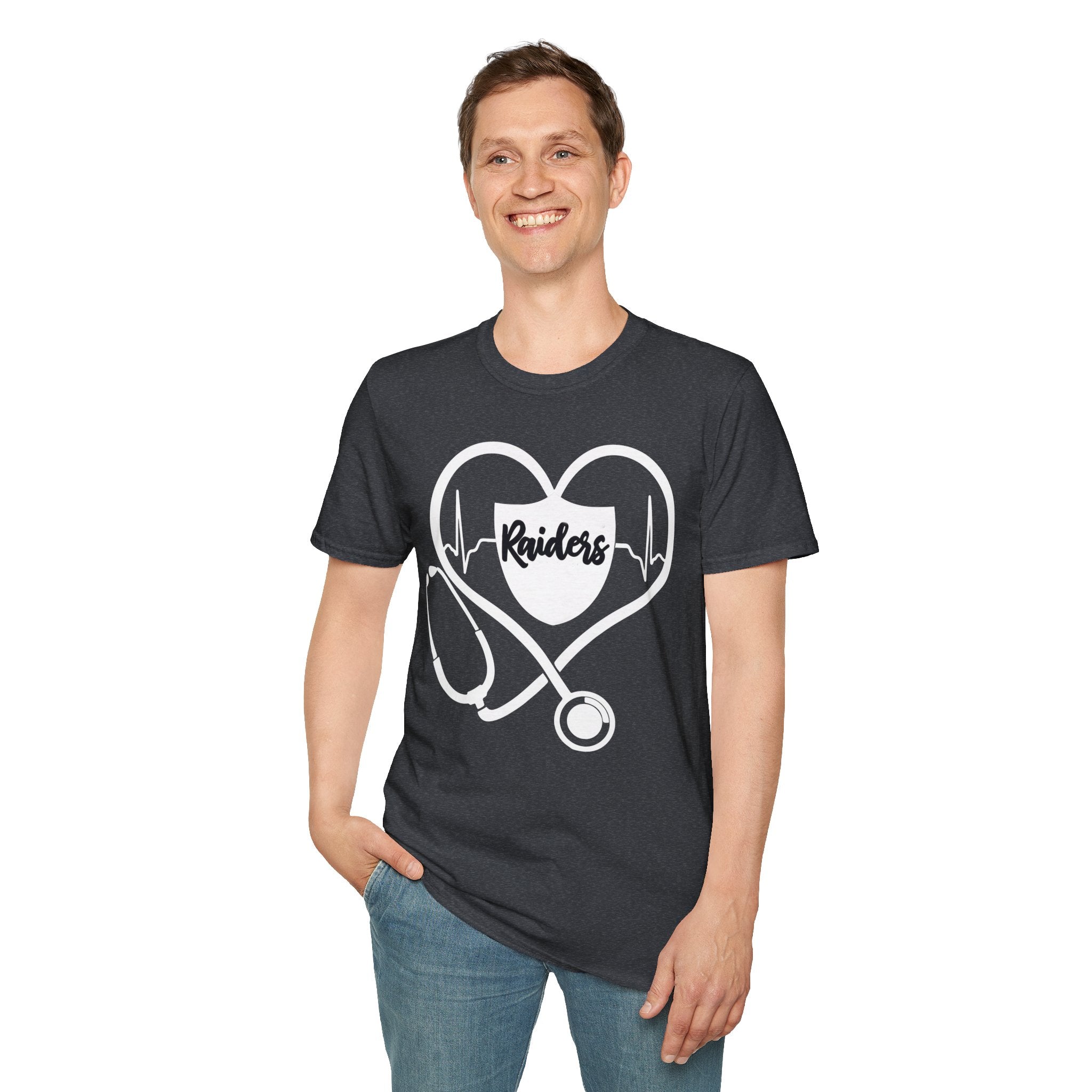 Stethoscope White Raiders Football T-Shirt, Sports Team Shirt, Fan Game Day Clothing, Football Fan Gift, Team Spirit Tee
