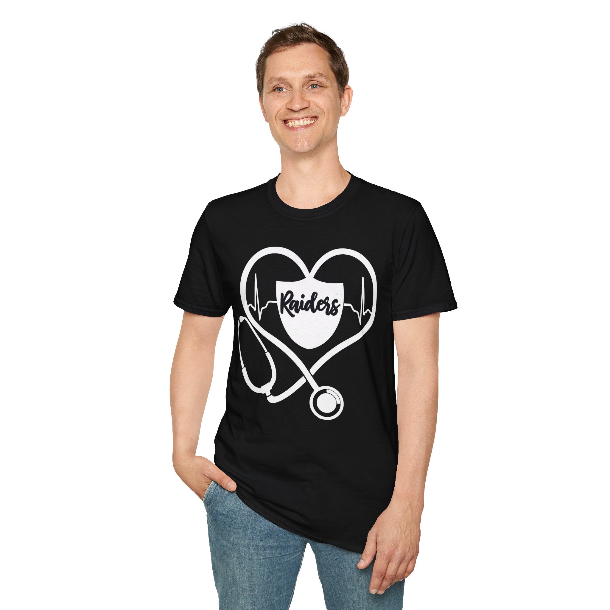 Stethoscope White Raiders Football T-Shirt, Sports Team Shirt, Fan Game Day Clothing, Football Fan Gift, Team Spirit Tee