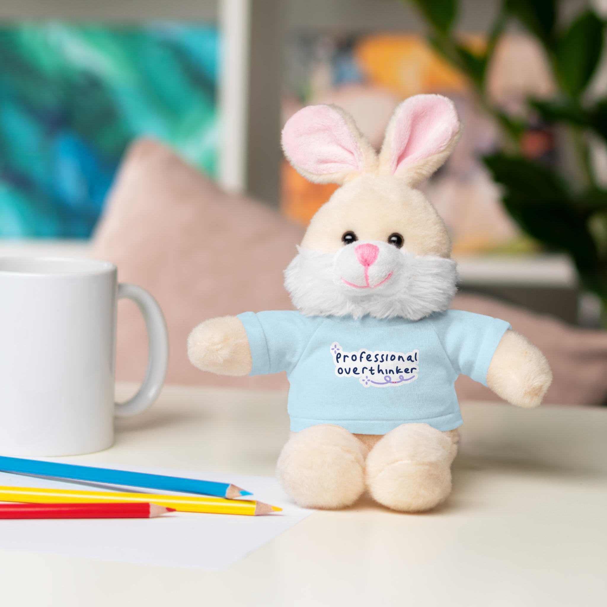 Bunny Plushy, Funny Professional Overthinker, Stuffed Animals Shirt Printed, Suitable for Soft Valentine's Day Gift
