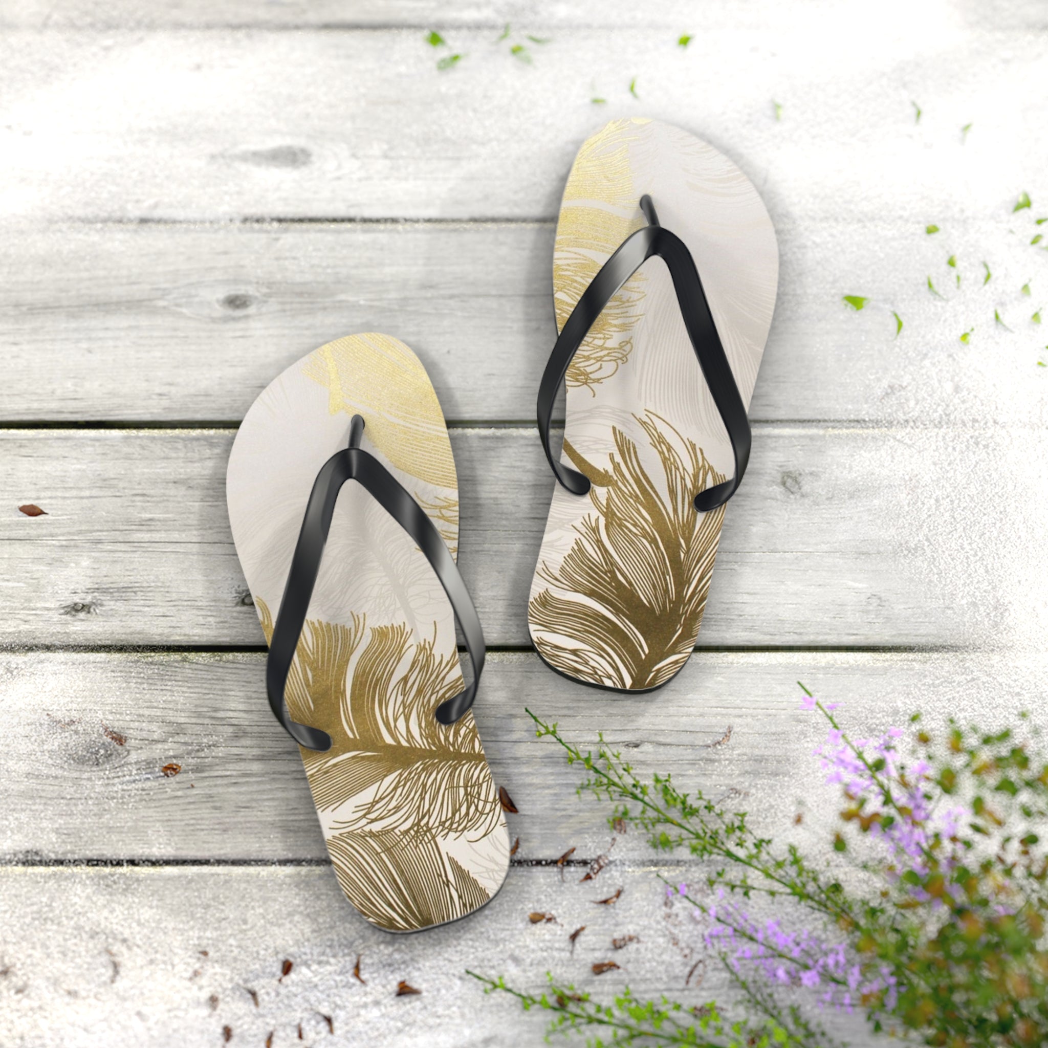 White and Gold Modern Design, Flip Flops for Women, Cute Designs, Everyday Use, Indoor Sleepers