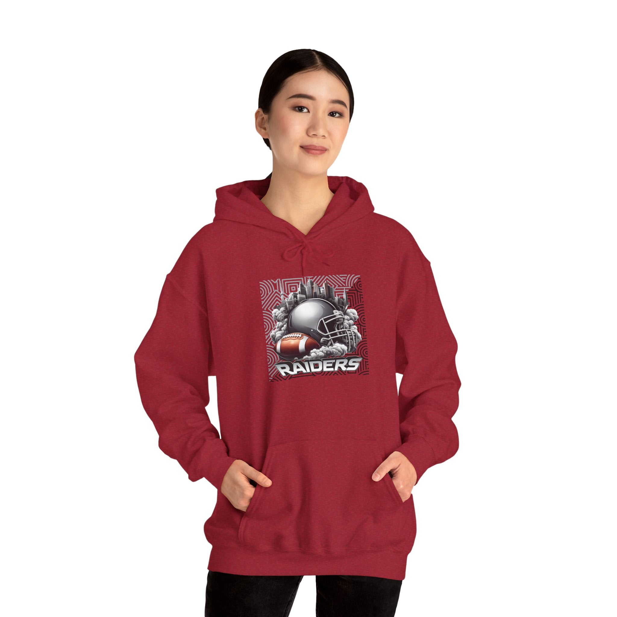 Gray Football and Helmet Shield Raiders Hoodie - Bold and Dominant, Ultimate Game-Day Gear, Raiders Football Hoodie Unisex