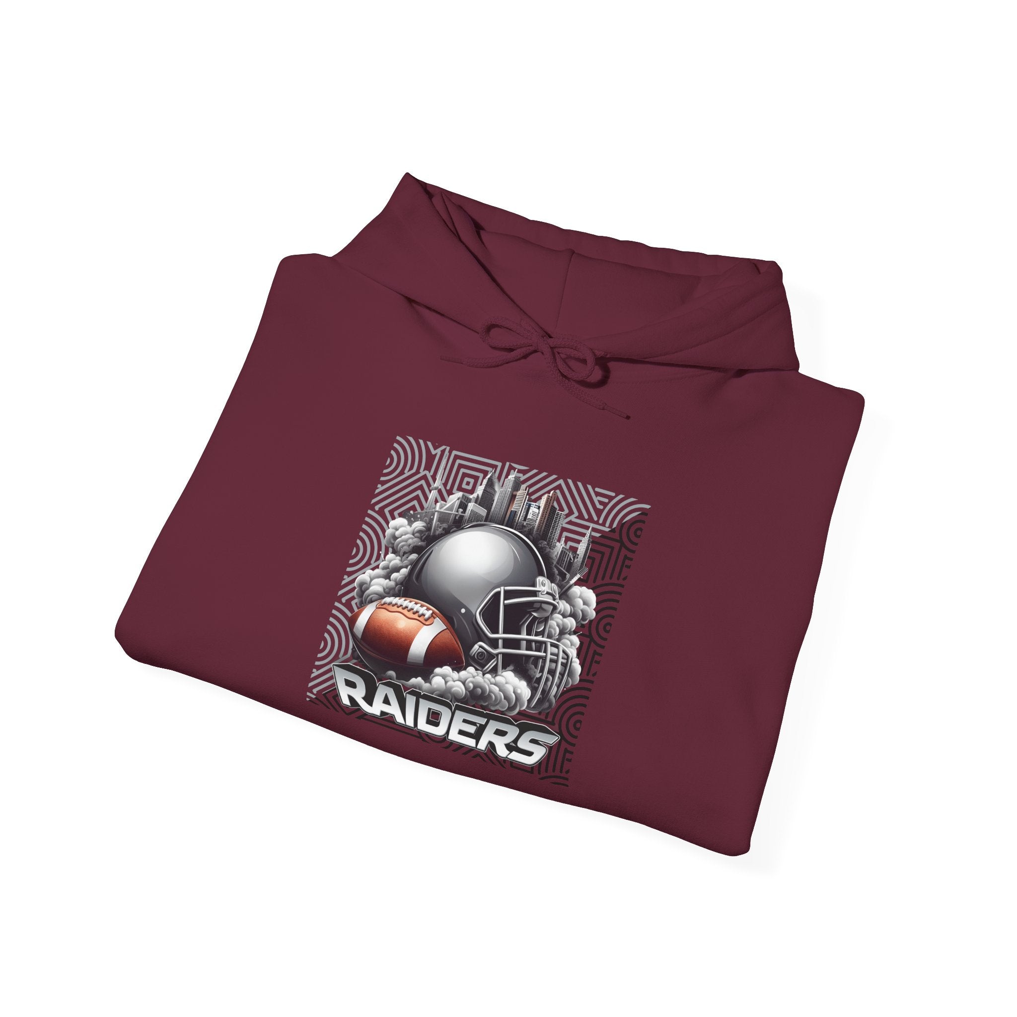 Gray Football and Helmet Shield Raiders Hoodie - Bold and Dominant, Ultimate Game-Day Gear, Raiders Football Hoodie Unisex