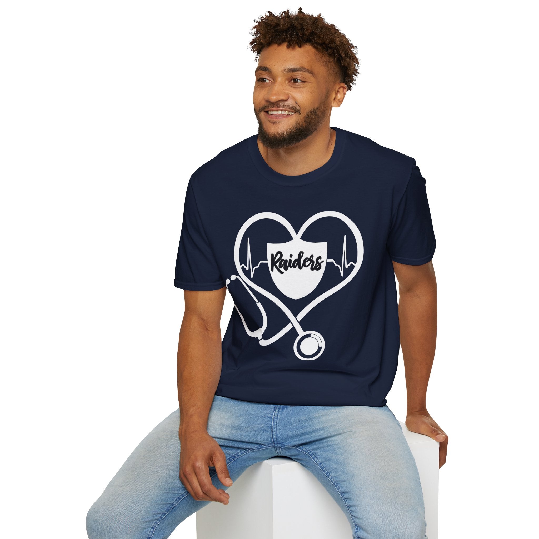 Stethoscope White Raiders Football T-Shirt, Sports Team Shirt, Fan Game Day Clothing, Football Fan Gift, Team Spirit Tee