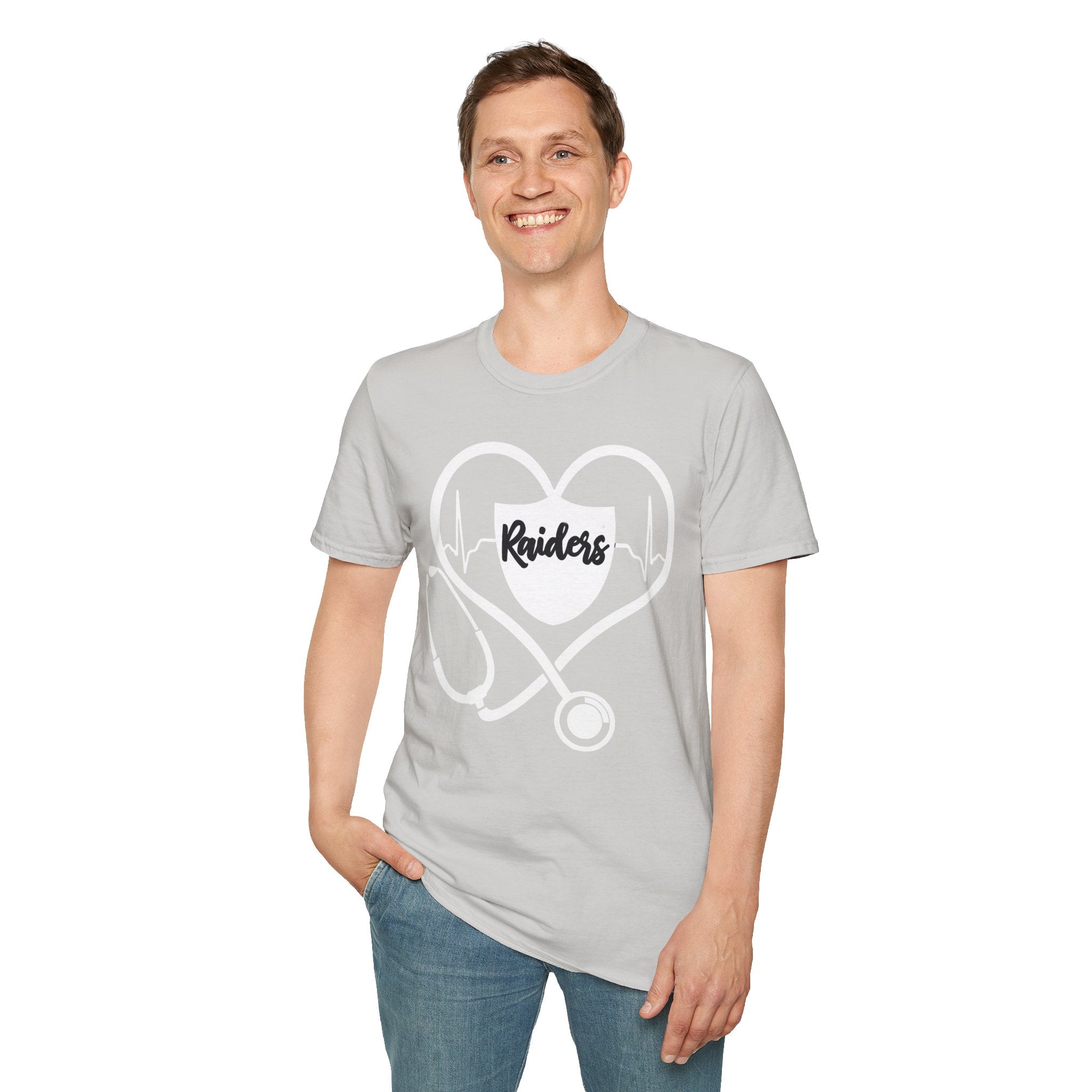Stethoscope White Raiders Football T-Shirt, Sports Team Shirt, Fan Game Day Clothing, Football Fan Gift, Team Spirit Tee