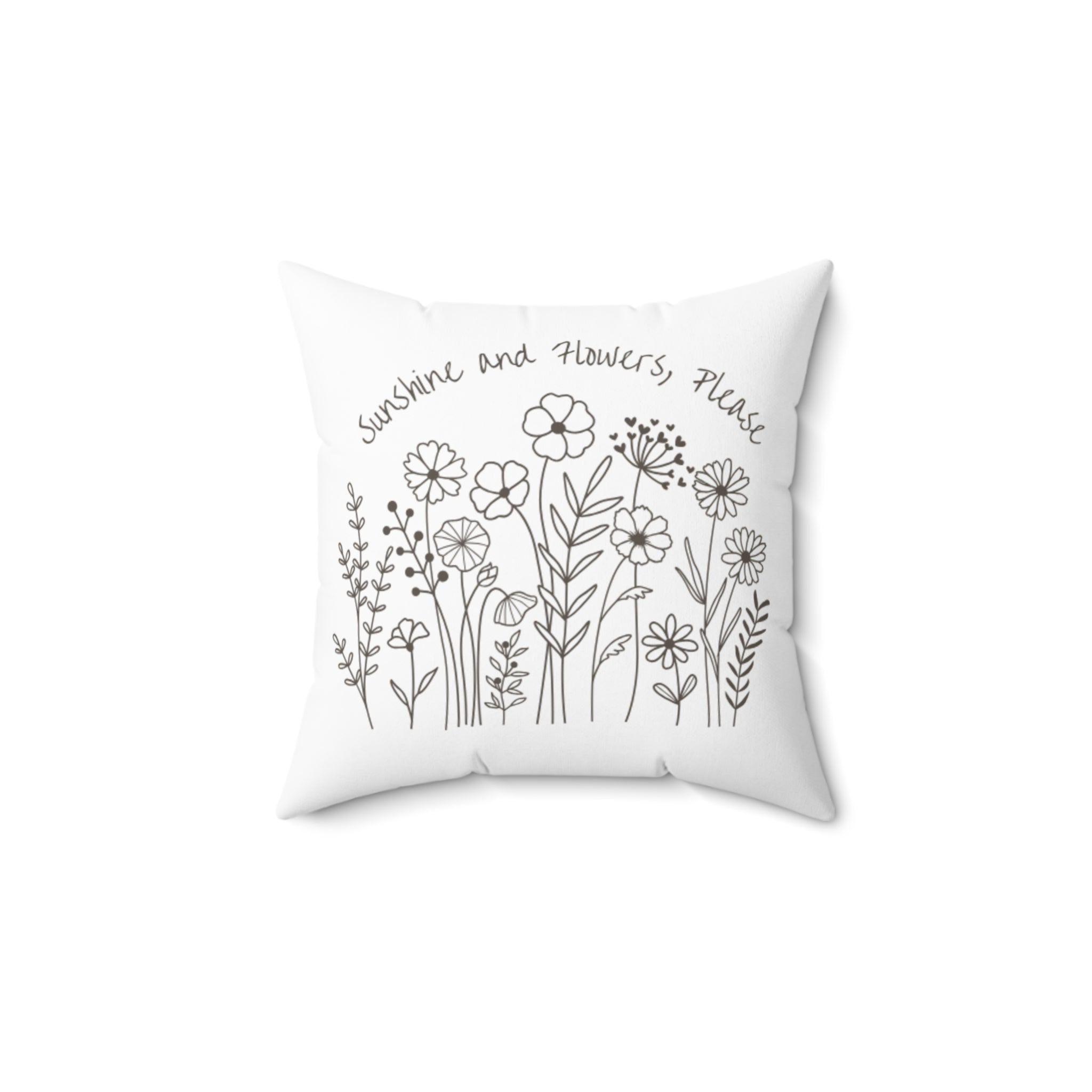 Ivory and White Flower Spring Print Pillow Covers, Decorative Couch Sofa Accent Pillows, Living Room Spun Polyester Square Pillow