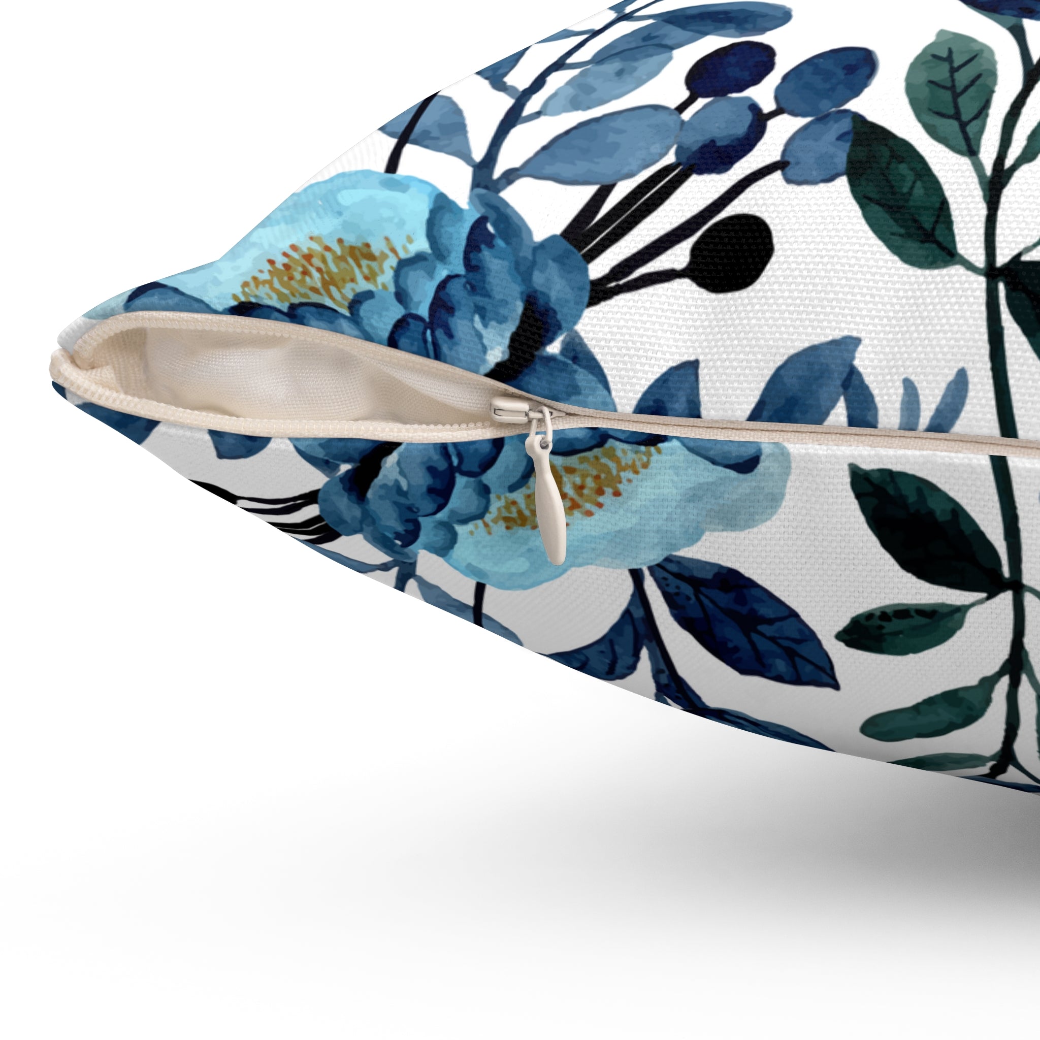 Blue Floral Elegant Vintage Pattern Print Pillow Covers, Decorative Couch Sofa Accent Pillows, Living Room Spun Polyester Square Pillow