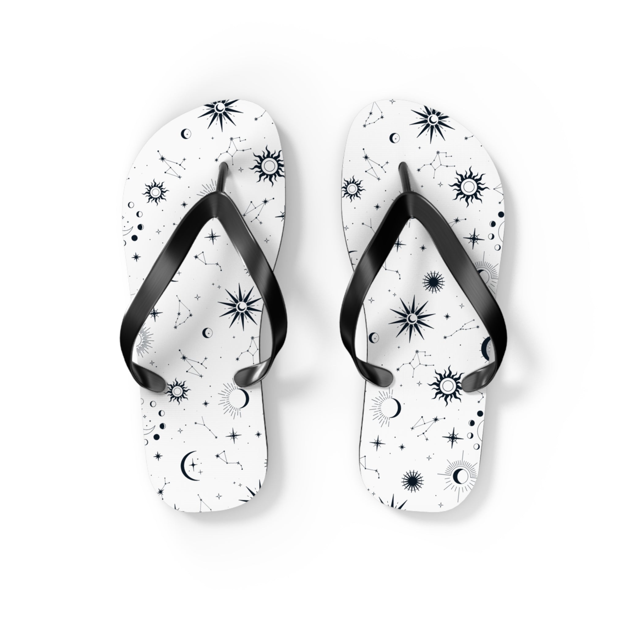 Black And White Celestial , Flip Flops for Women, Cute Designs, Everyday Use, Indoor Sleepers