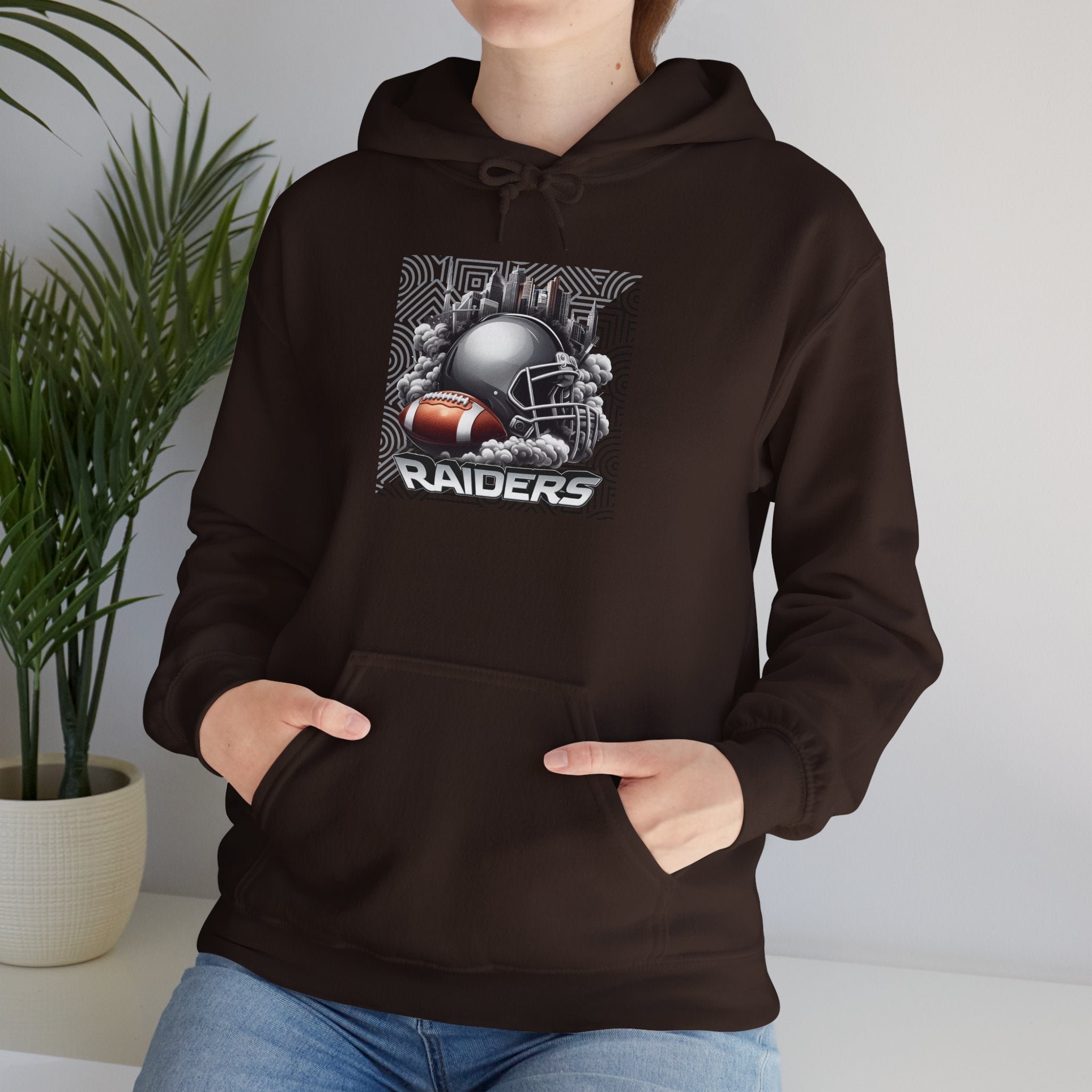 Gray Football and Helmet Shield Raiders Hoodie - Bold and Dominant, Ultimate Game-Day Gear, Raiders Football Hoodie Unisex