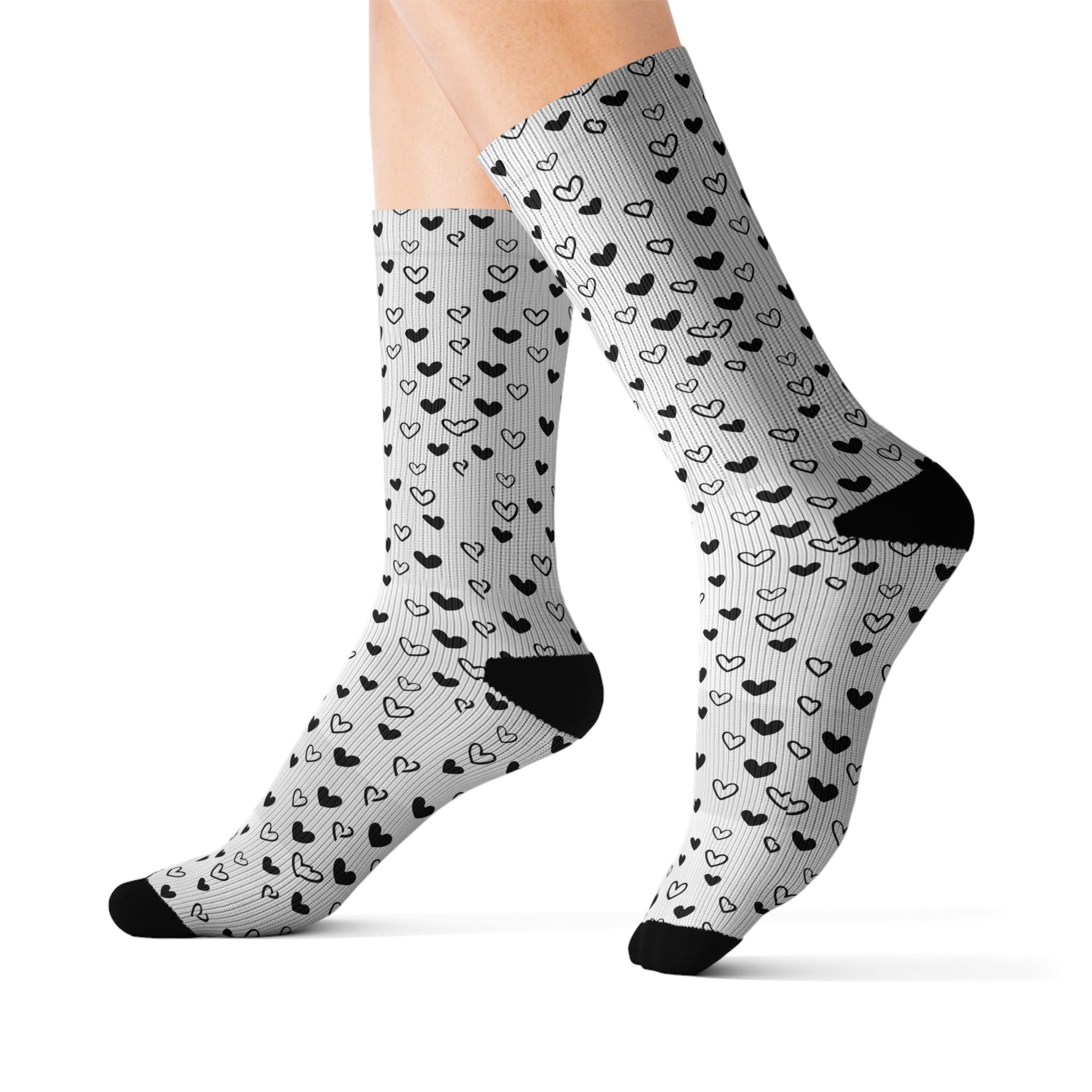 Heart Black White Minimalist Socks Warm Crew Socks Socks for everyday wear