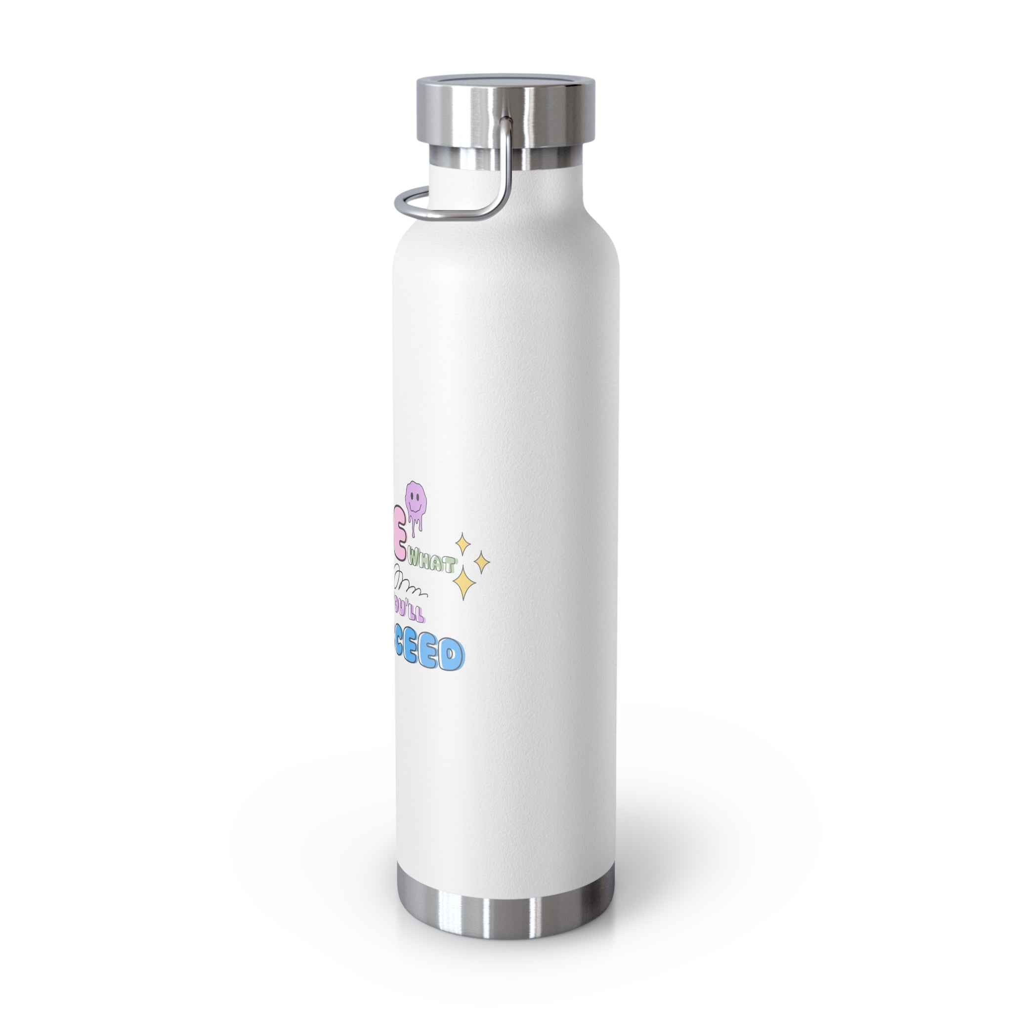 "Love What You Do and You'll Succeed " Copper Water Bottle, Inspirational Quote, Gift Tumbler, 22oz, Motivational Drinkware, Stainless Steel Thermos