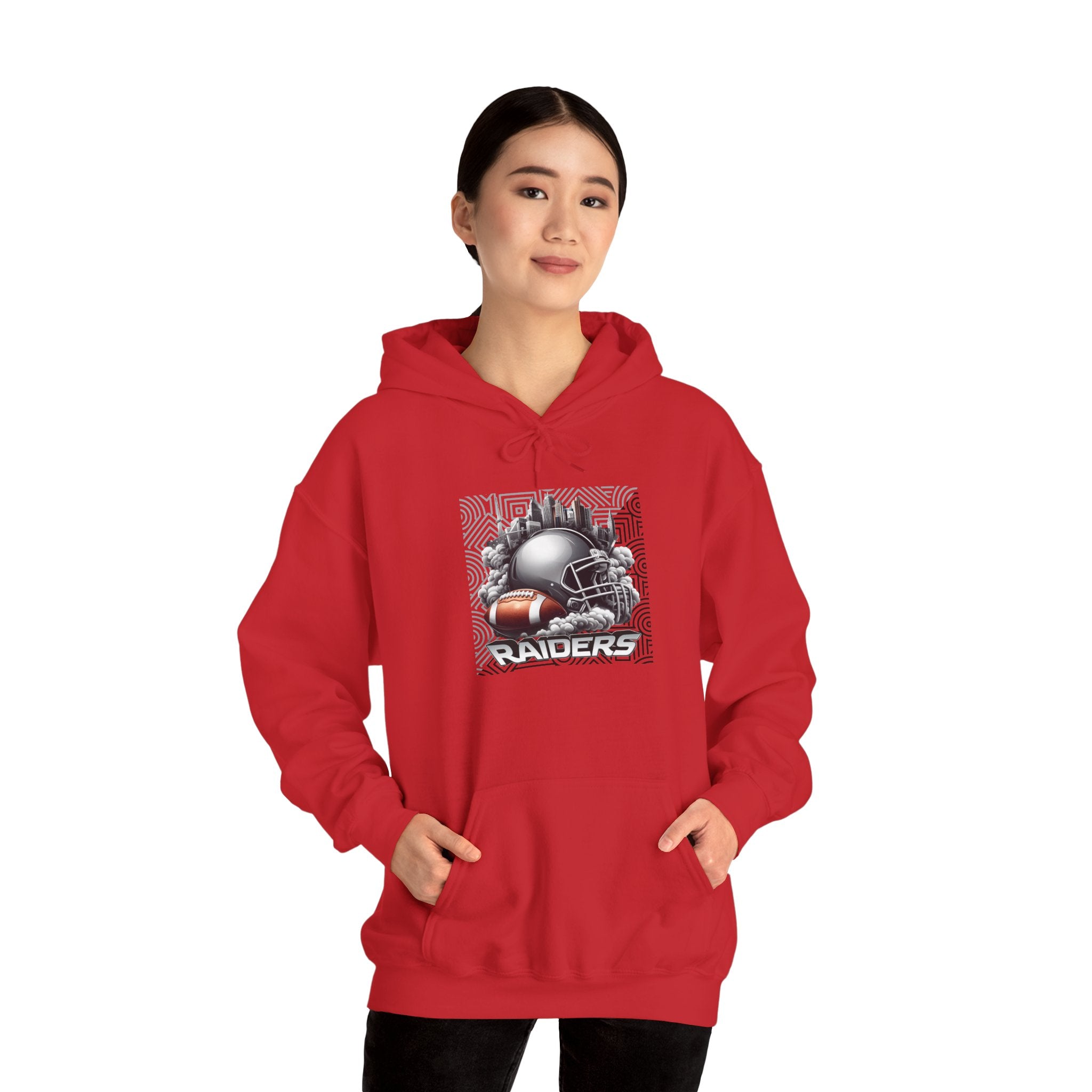 Gray Football and Helmet Shield Raiders Hoodie - Bold and Dominant, Ultimate Game-Day Gear, Raiders Football Hoodie Unisex