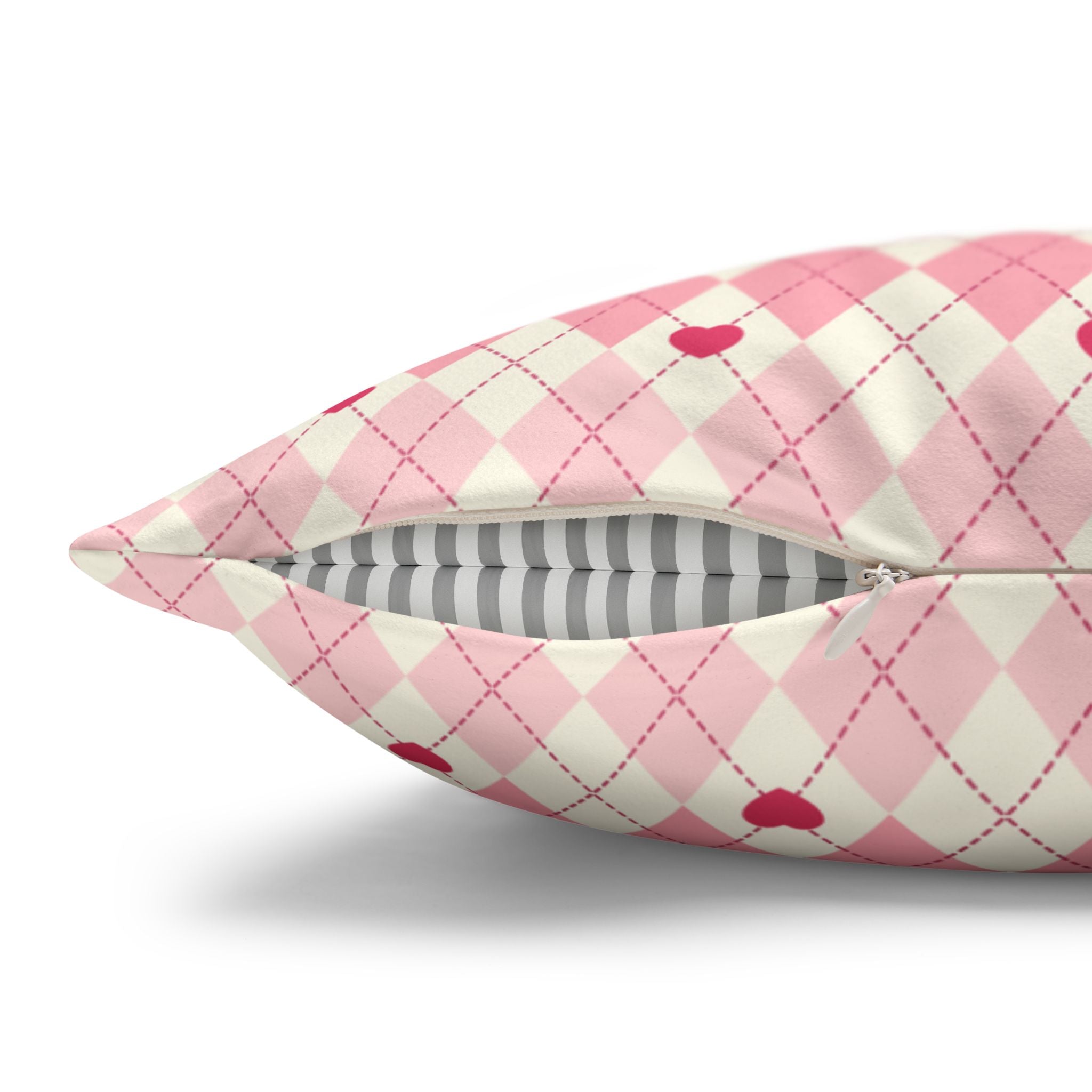 Square Pillowcase -Pink Vintage Heart Love - Decorative Pillows Cushion Covers for Couch Chair Bedroom Valentines Decorative, Faux Suede, Home Decor