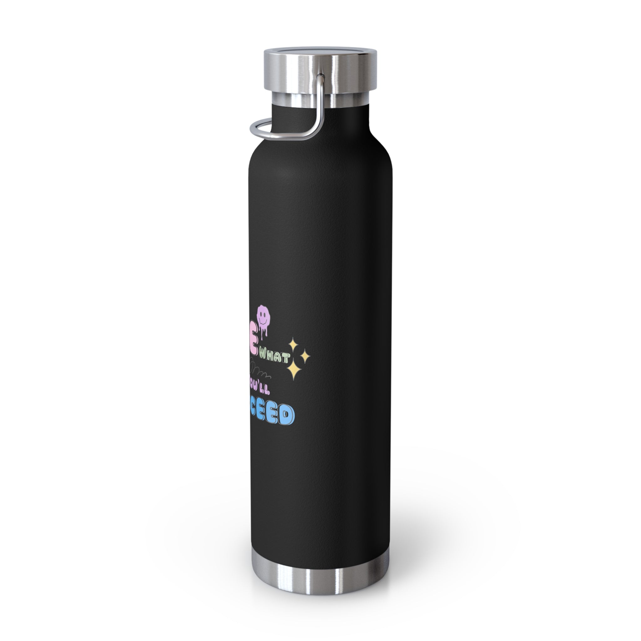 "Love What You Do and You'll Succeed " Copper Water Bottle, Inspirational Quote, Gift Tumbler, 22oz, Motivational Drinkware, Stainless Steel Thermos