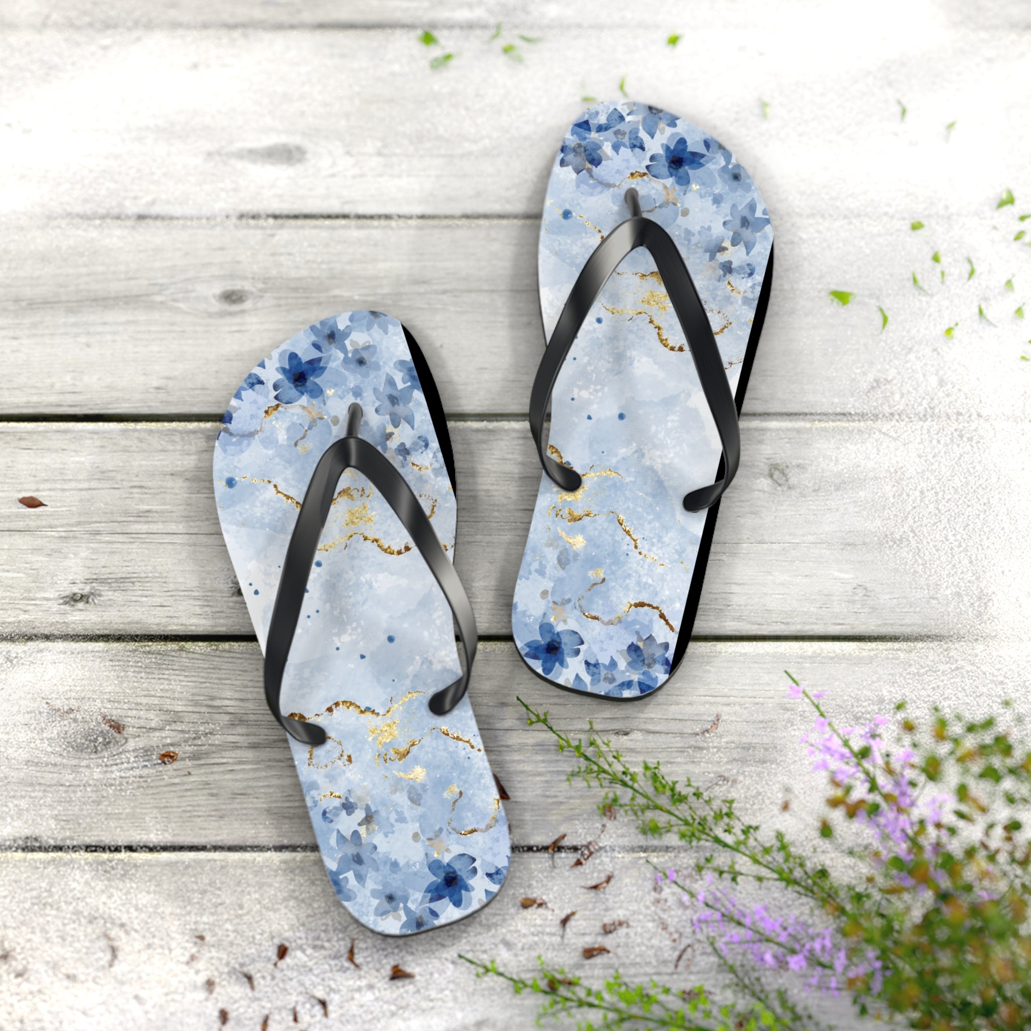 Blue And Gold Design, Flip Flops for Women, Cute Designs, Everyday Use, Indoor Sleepers