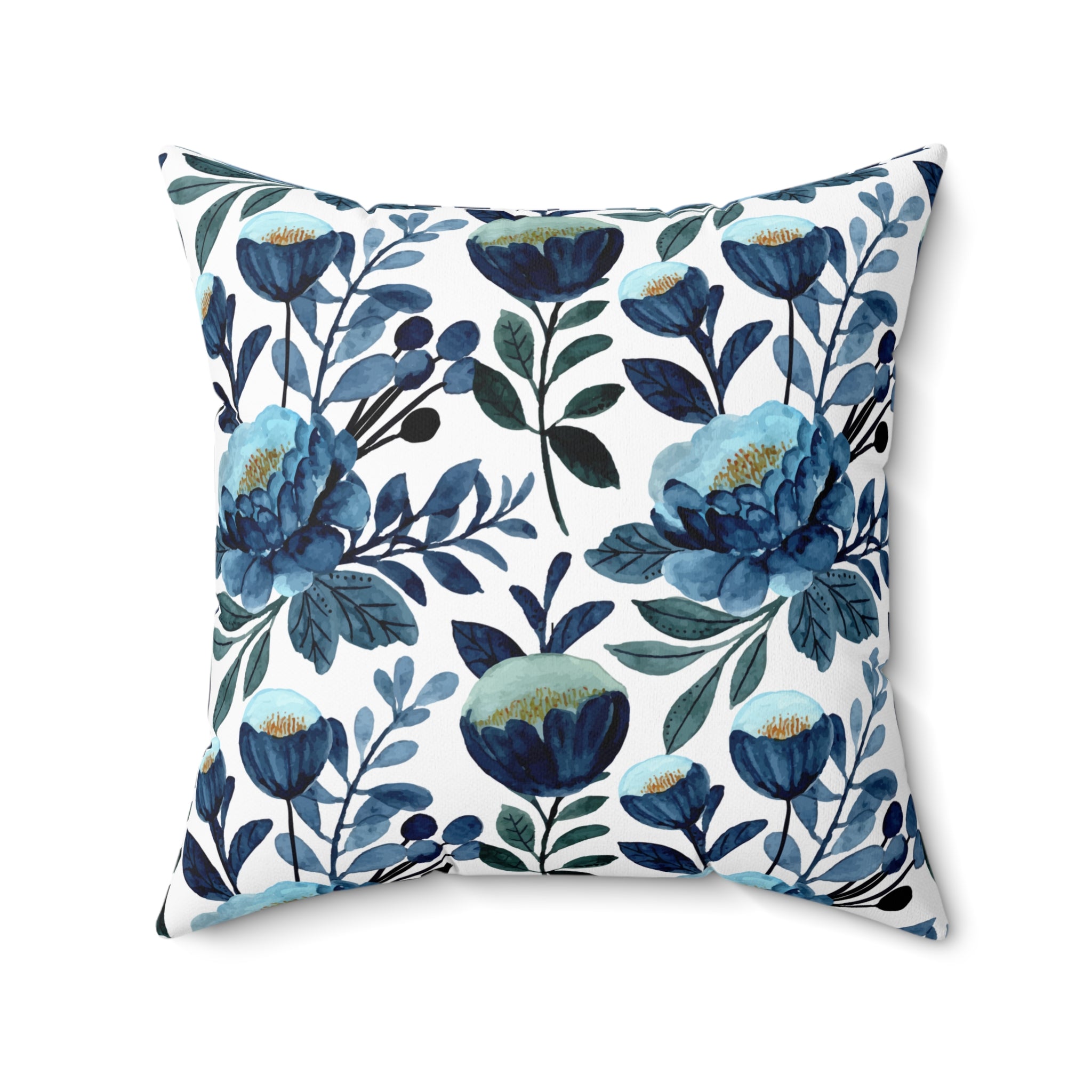 Blue Floral Elegant Vintage Pattern Print Pillow Covers, Decorative Couch Sofa Accent Pillows, Living Room Spun Polyester Square Pillow