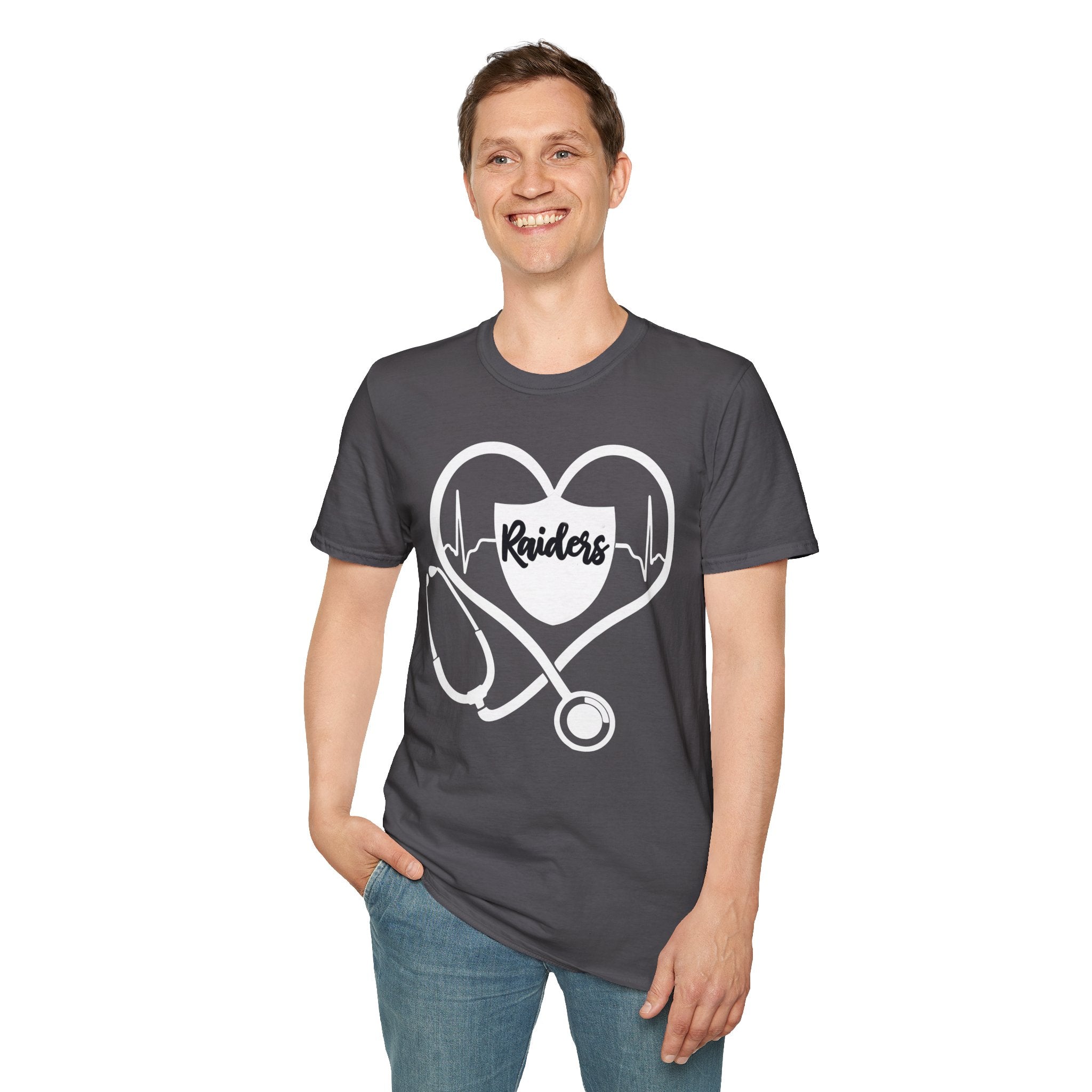 Stethoscope White Raiders Football T-Shirt, Sports Team Shirt, Fan Game Day Clothing, Football Fan Gift, Team Spirit Tee