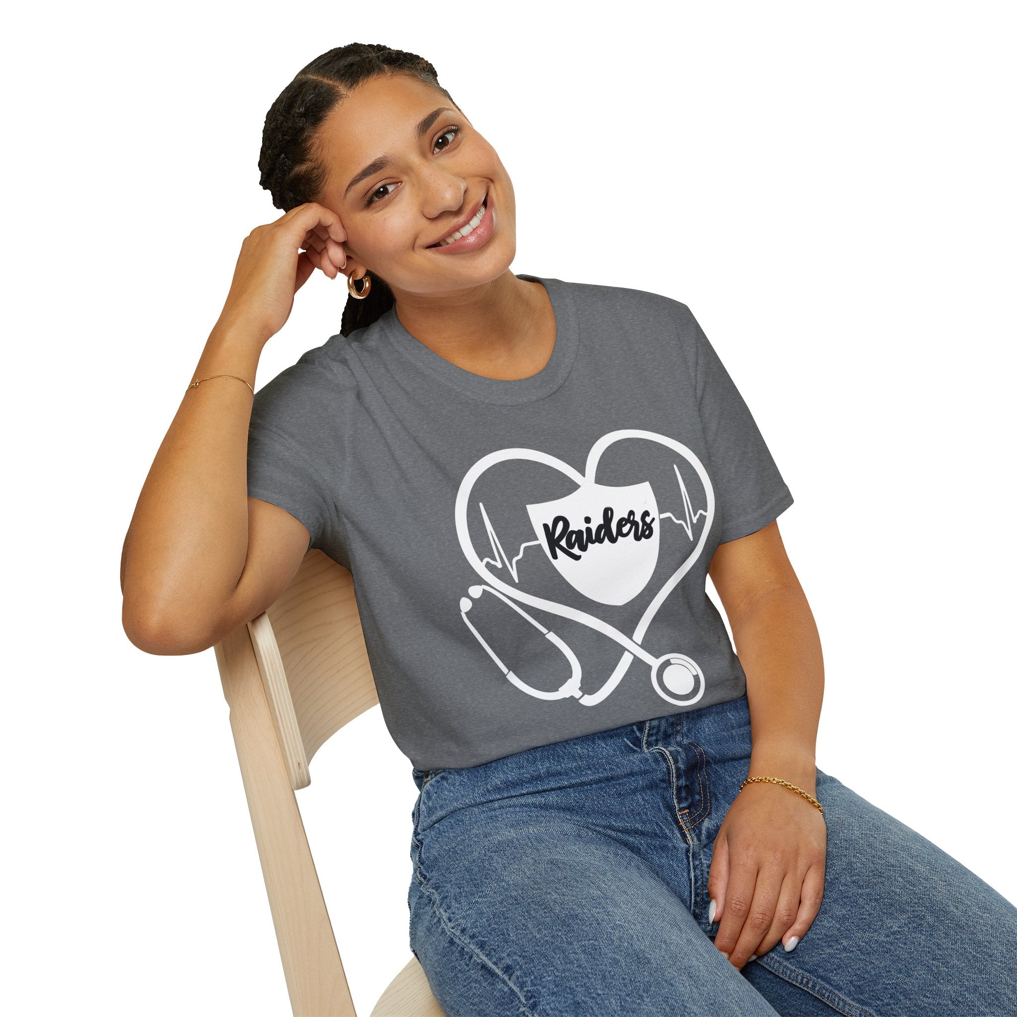 Stethoscope White Raiders Football T-Shirt, Sports Team Shirt, Fan Game Day Clothing, Football Fan Gift, Team Spirit Tee