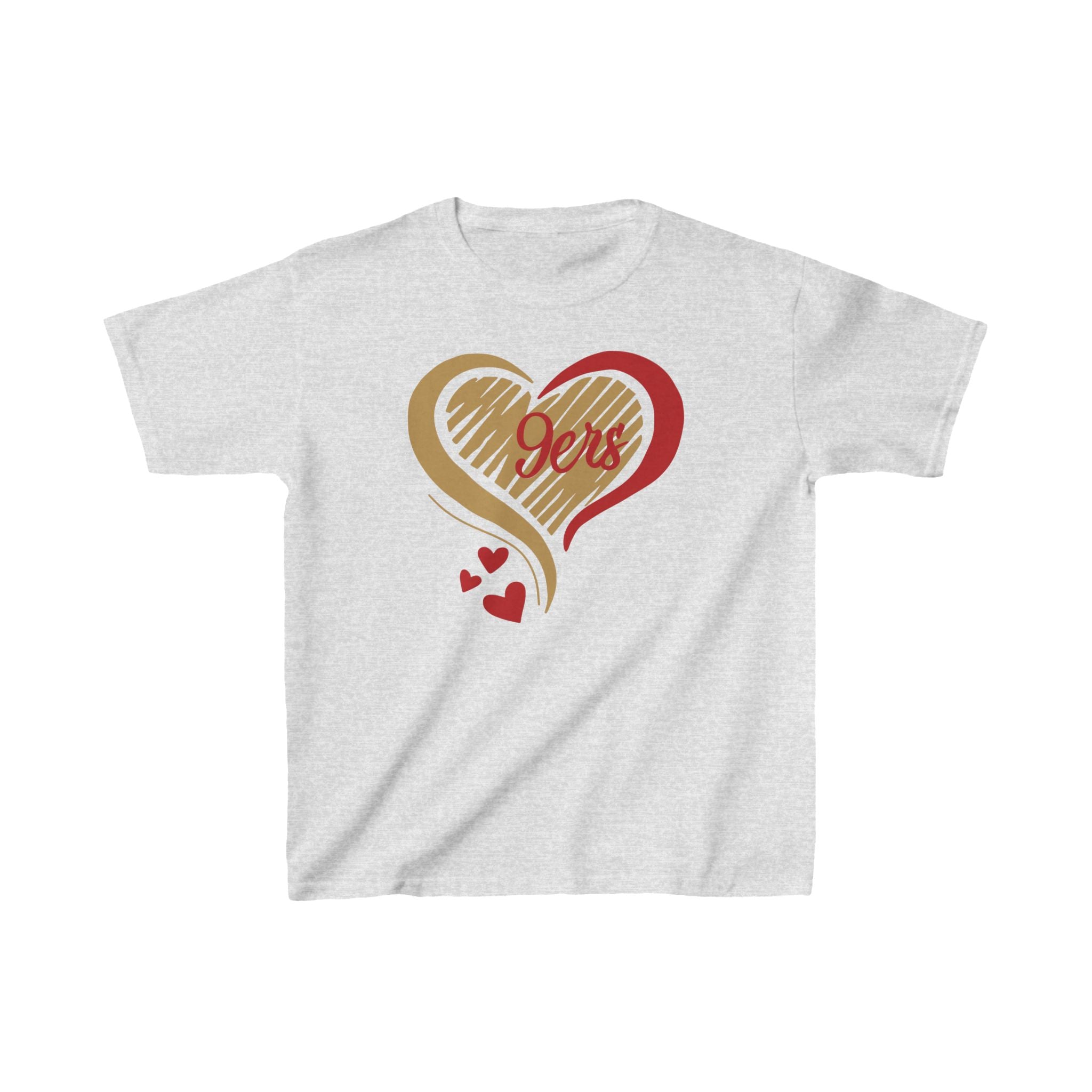 Cute Heart Red Gold SF Shirt, Youth Football Team Top, Boys Girls Sports Tee, San Francisco Tee, Gift Shirt, Unisex Shirt