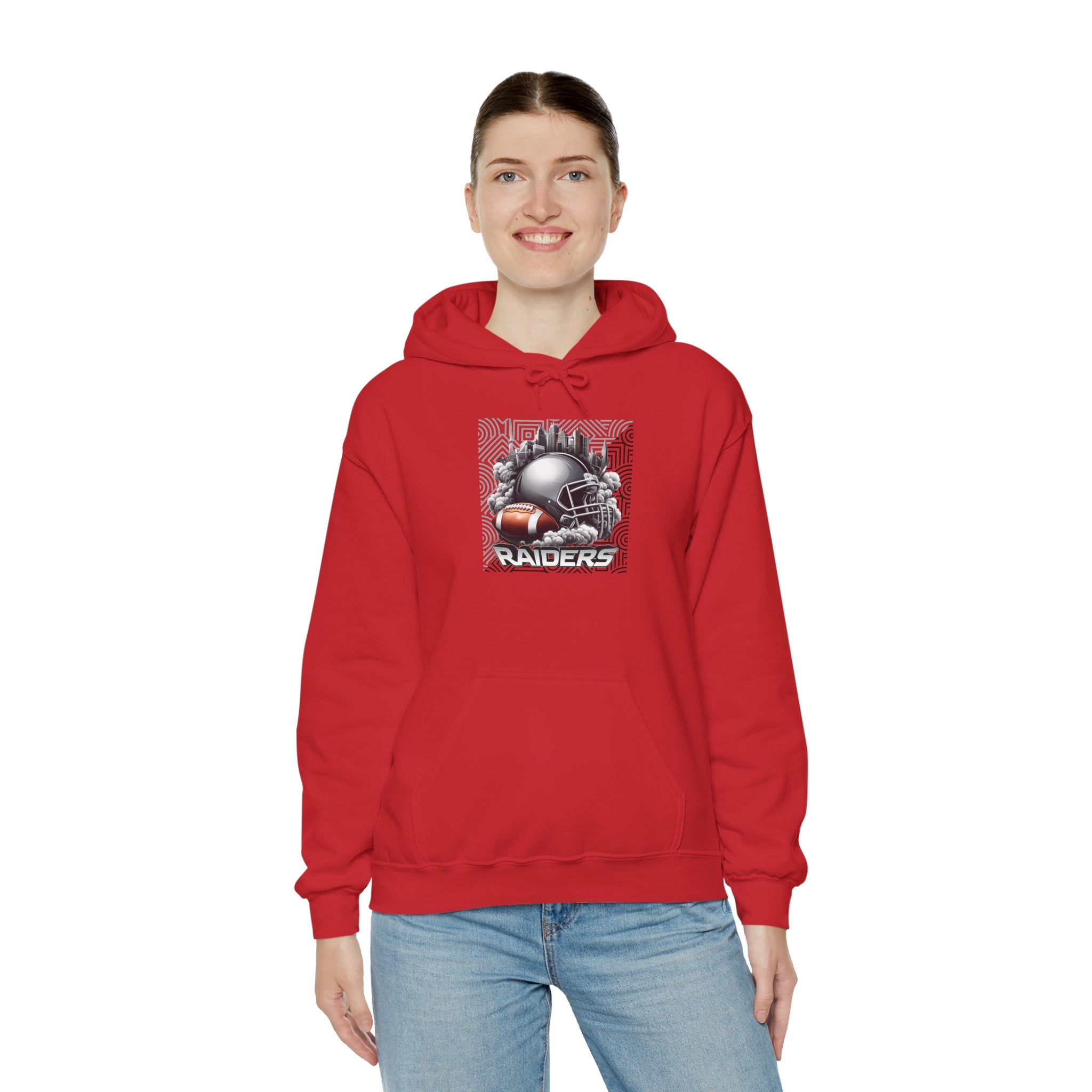Gray Football and Helmet Shield Raiders Hoodie - Bold and Dominant, Ultimate Game-Day Gear, Raiders Football Hoodie Unisex