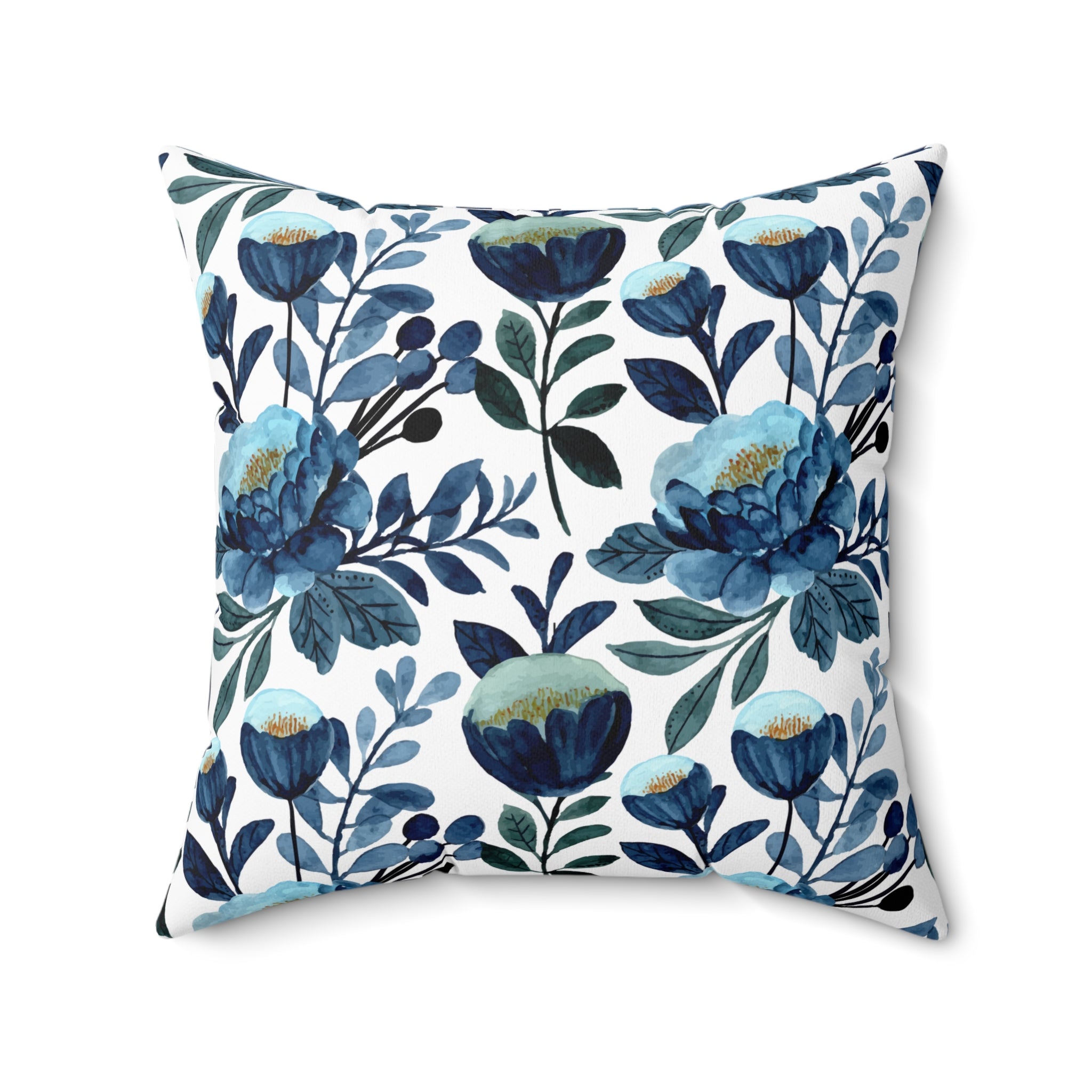 Blue Floral Elegant Vintage Pattern Print Pillow Covers, Decorative Couch Sofa Accent Pillows, Living Room Spun Polyester Square Pillow