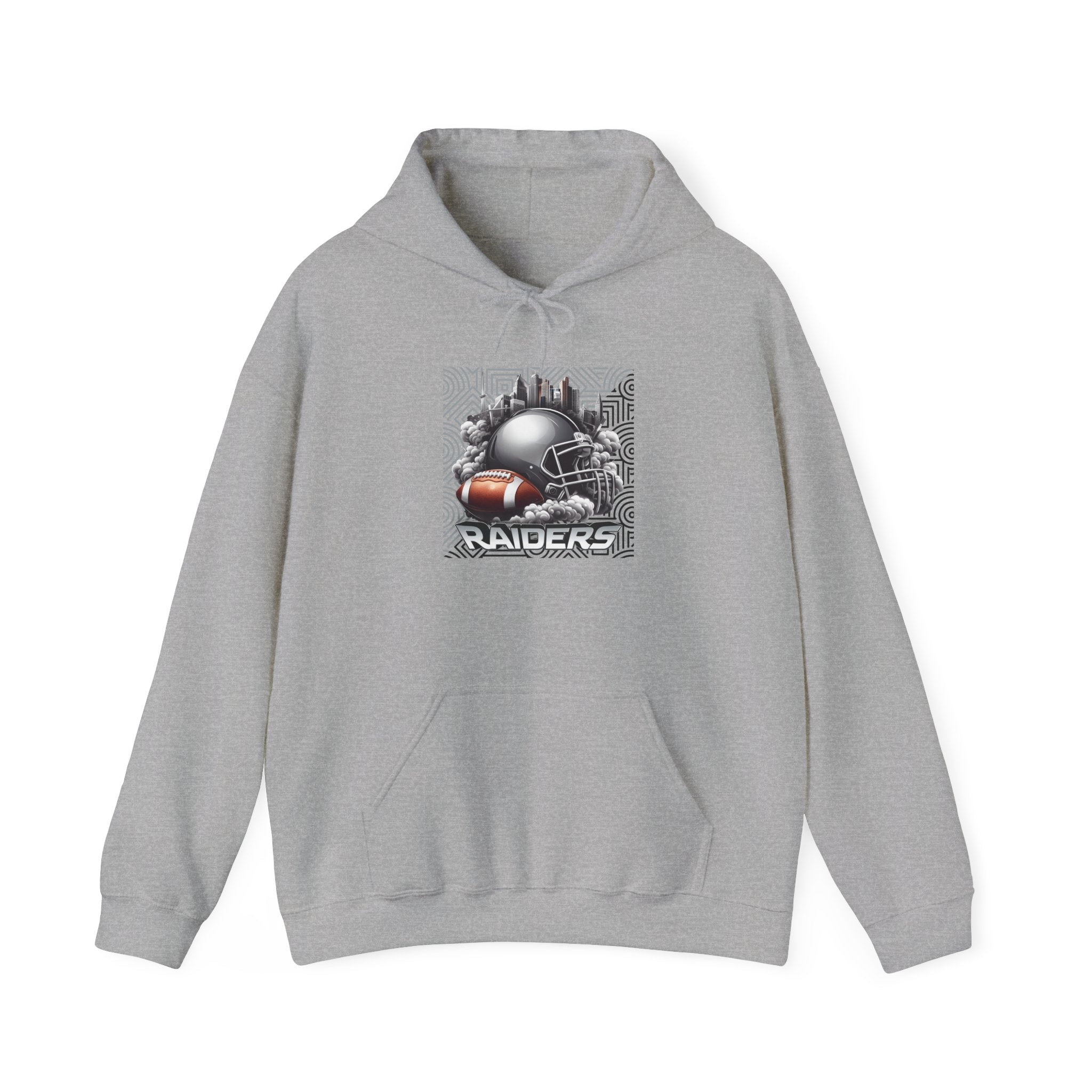Gray Football and Helmet Shield Raiders Hoodie - Bold and Dominant, Ultimate Game-Day Gear, Raiders Football Hoodie Unisex