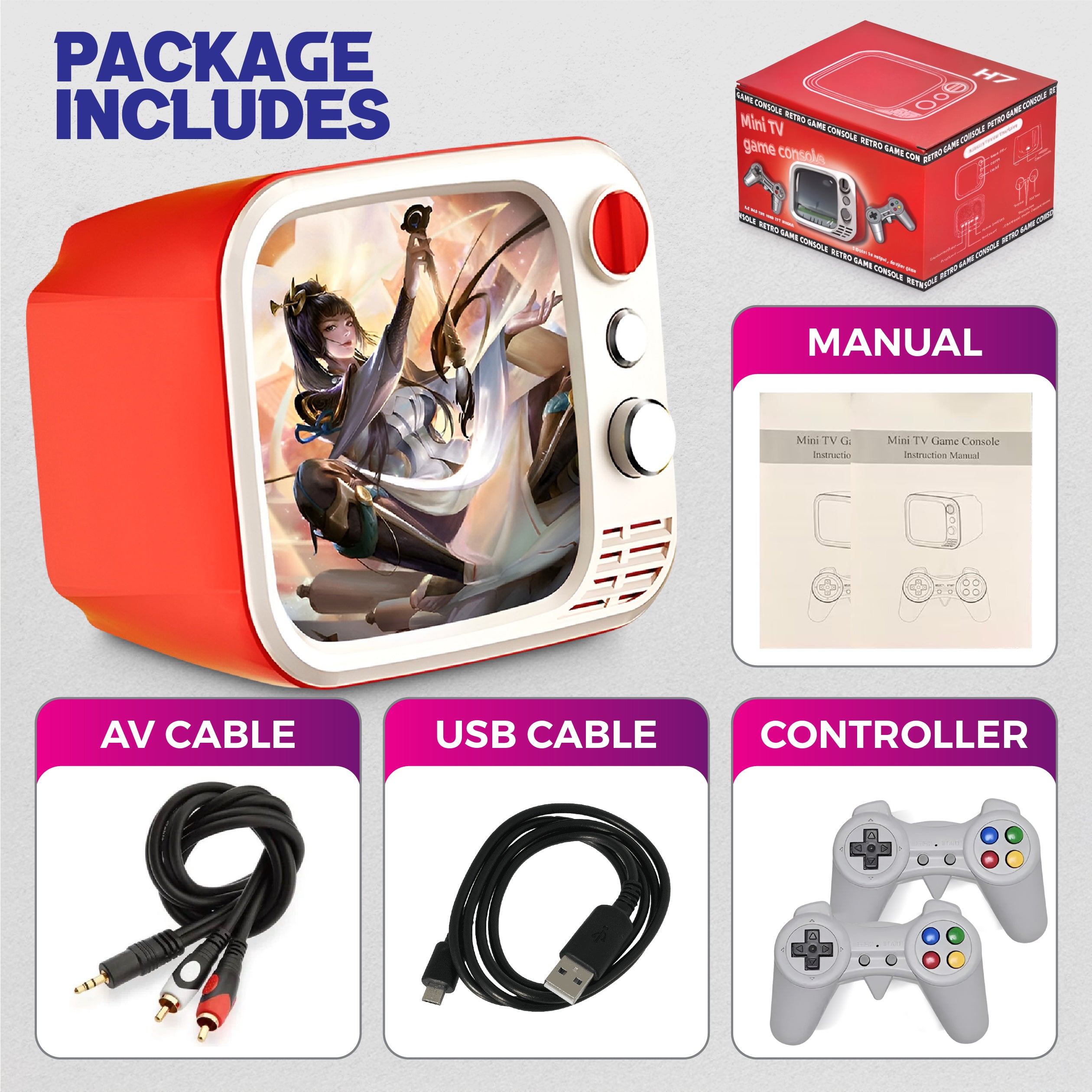 Tiny Arcade TV 3.5" Mini Retro Game - Two Player Playable TV Console & w/ Real Gameplay & Sound - 700+ Classic Video Games - H7