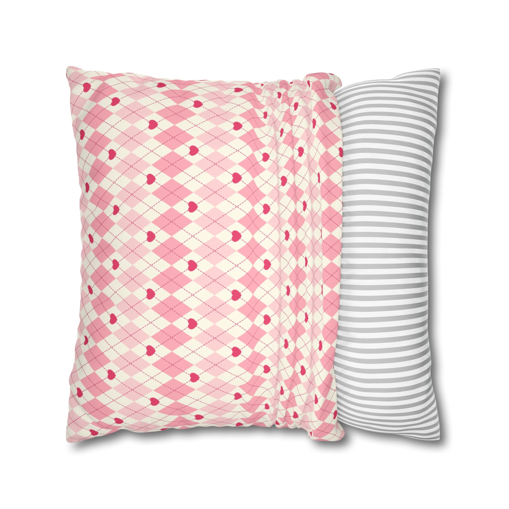 Square Pillowcase -Pink Vintage Heart Love - Decorative Pillows Cushion Covers for Couch Chair Bedroom Valentines Decorative, Faux Suede, Home Decor