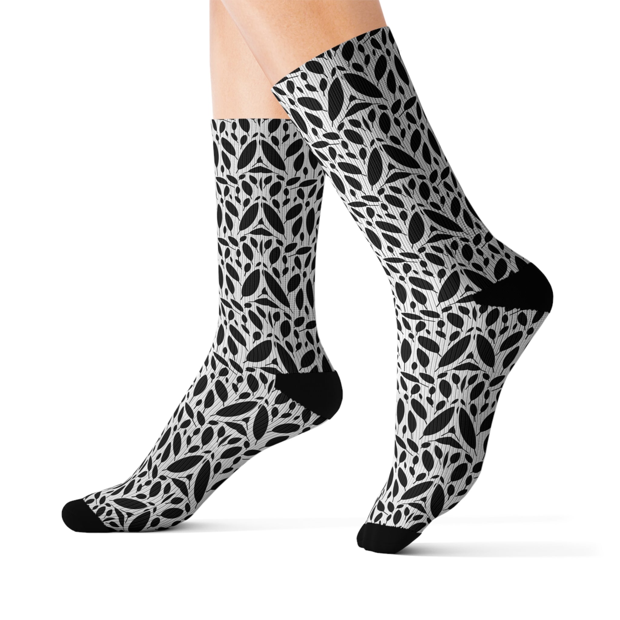 Black and White Botanical Pattern Socks Warm Crew Socks Socks for everyday wear