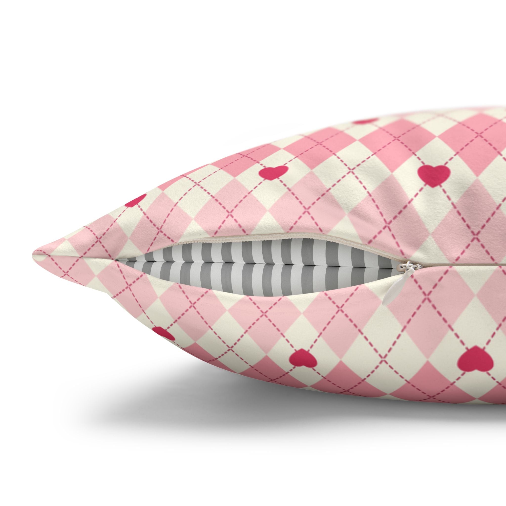 Square Pillowcase -Pink Vintage Heart Love - Decorative Pillows Cushion Covers for Couch Chair Bedroom Valentines Decorative, Faux Suede, Home Decor